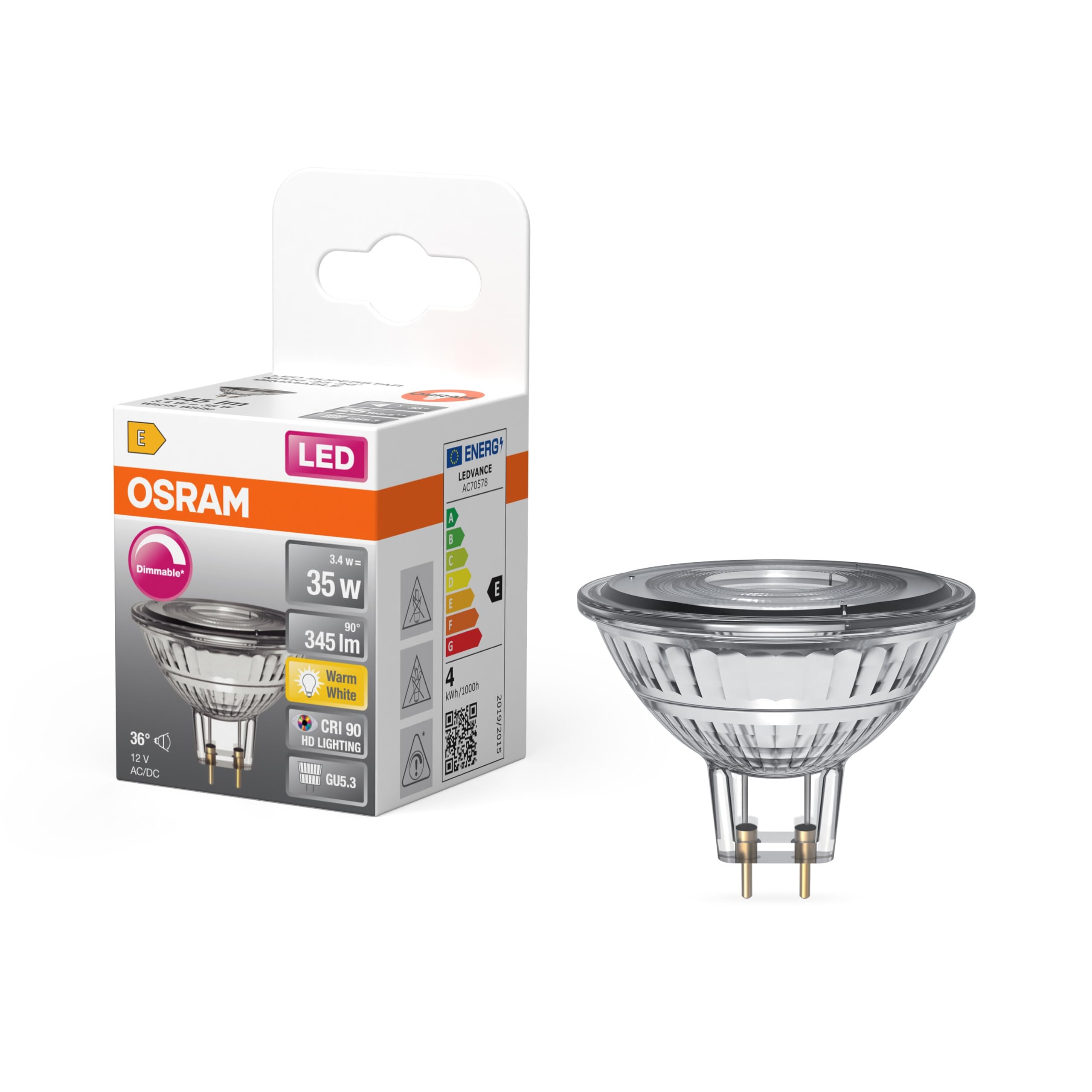 Osram Superstar MR16 35 LED Spot Clear 3,4W GU5.3 warmweiss