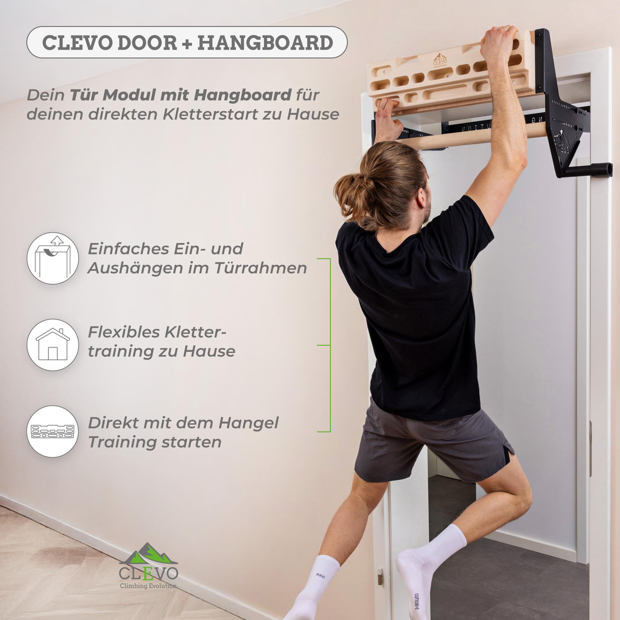 Clevo Door + Hangboard Bundle Griffbrett Buche ohne Bohren