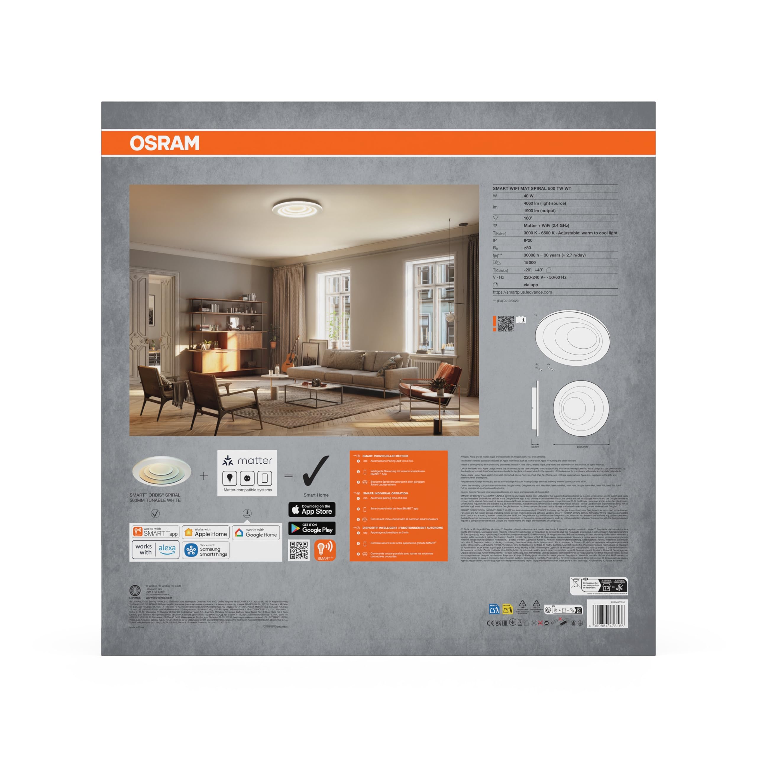 OSRAM SMART+ Spiral Deckenleuchte 500mm weiß 40W Matter