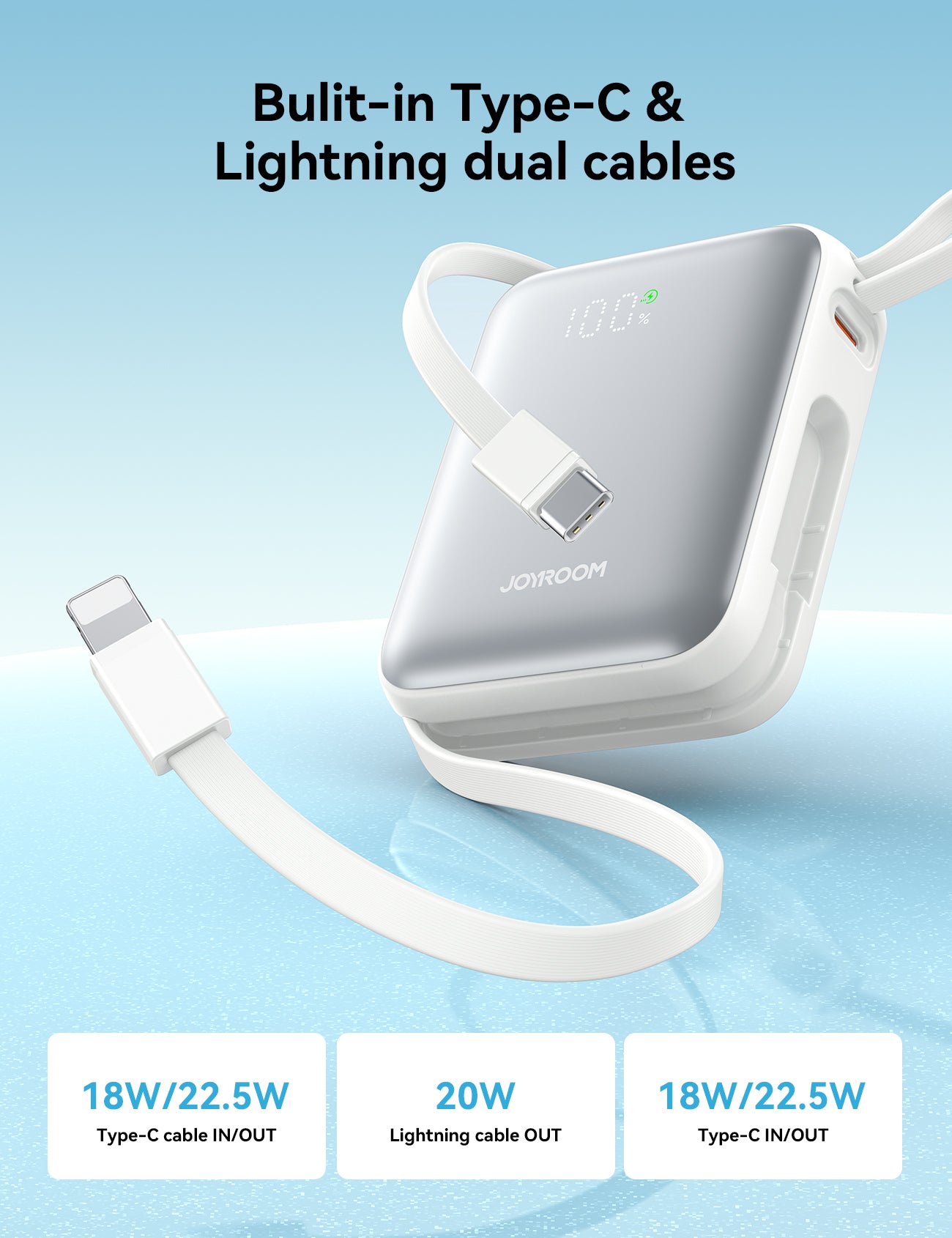 JOYROOM JR-PBF27 Powerbank 10000mAh 22.5W Titan Kabel