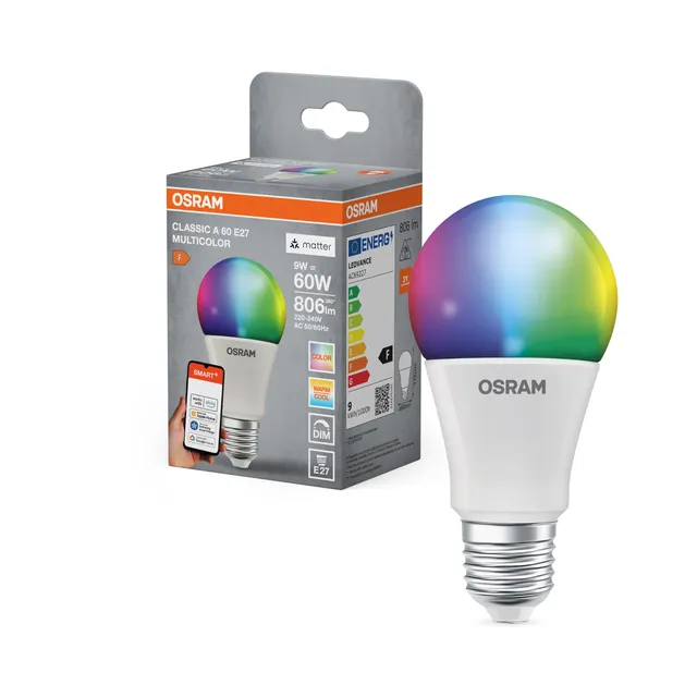 ams OSRAM SMART+ E27 RGBW Lampe Matter WiFi 60W 1er-Pack
