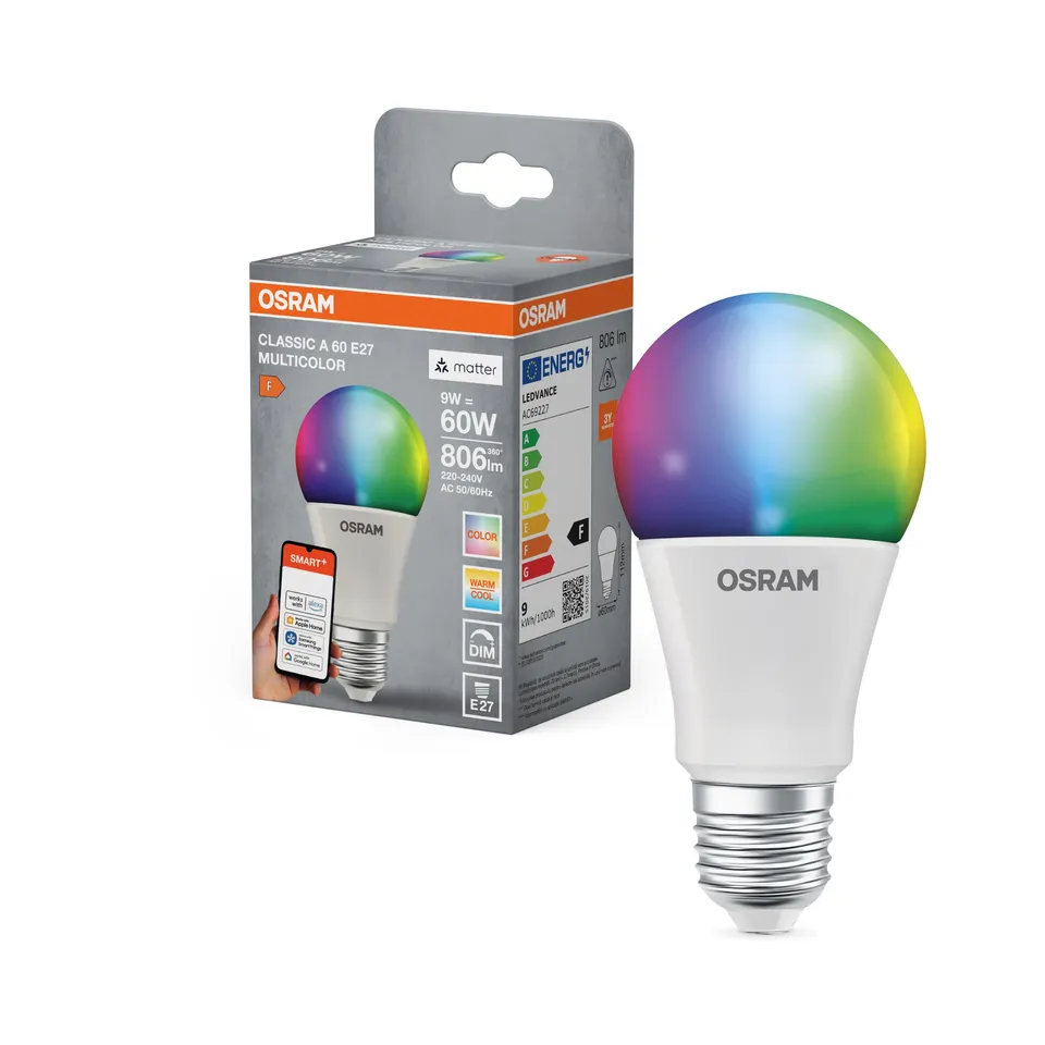 ams OSRAM SMART+ E27 RGBW Lampe Matter WiFi 60W 1er-Pack