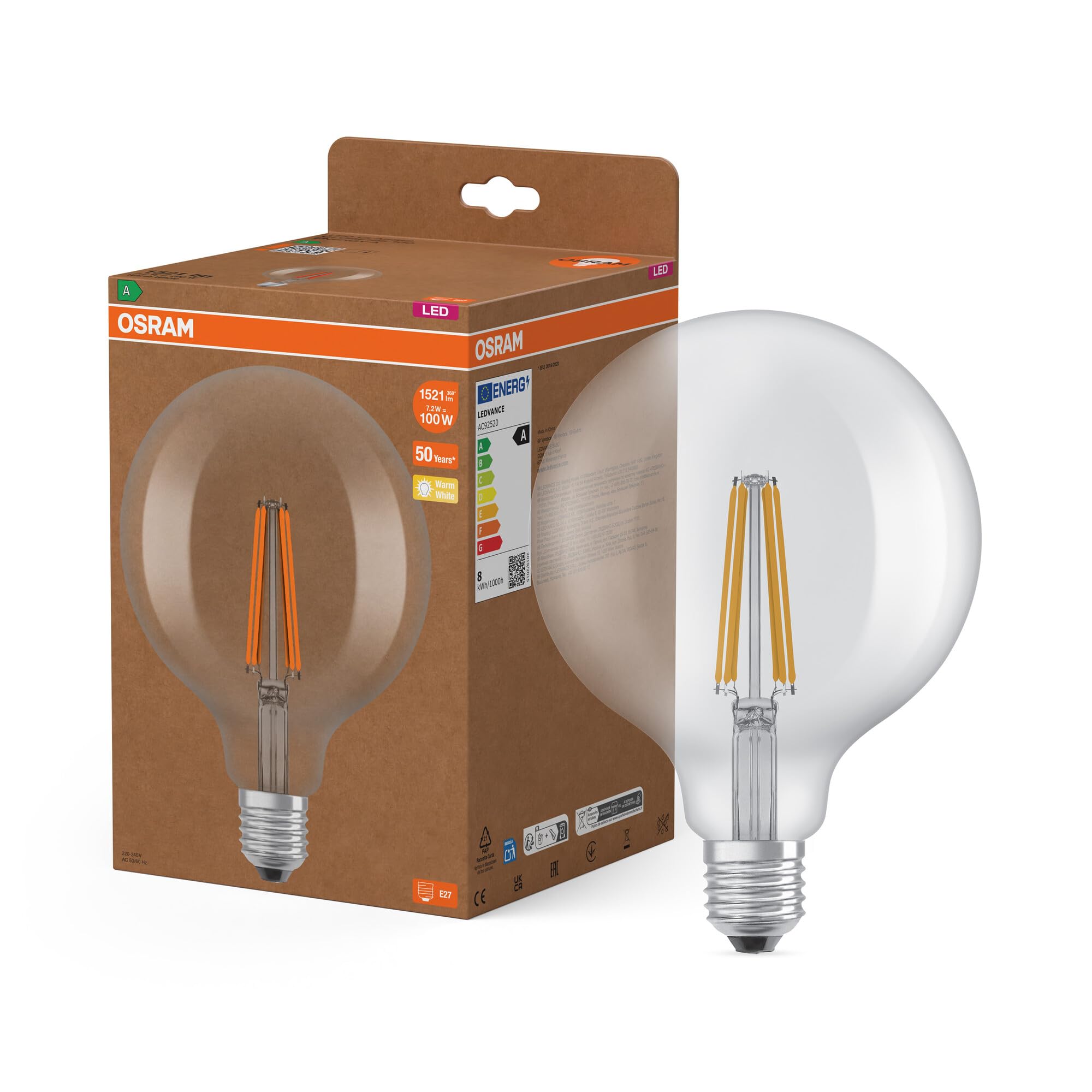 ams OSRAM SMART+ Globe 125 LED-Lampe klar 100W Ersatz