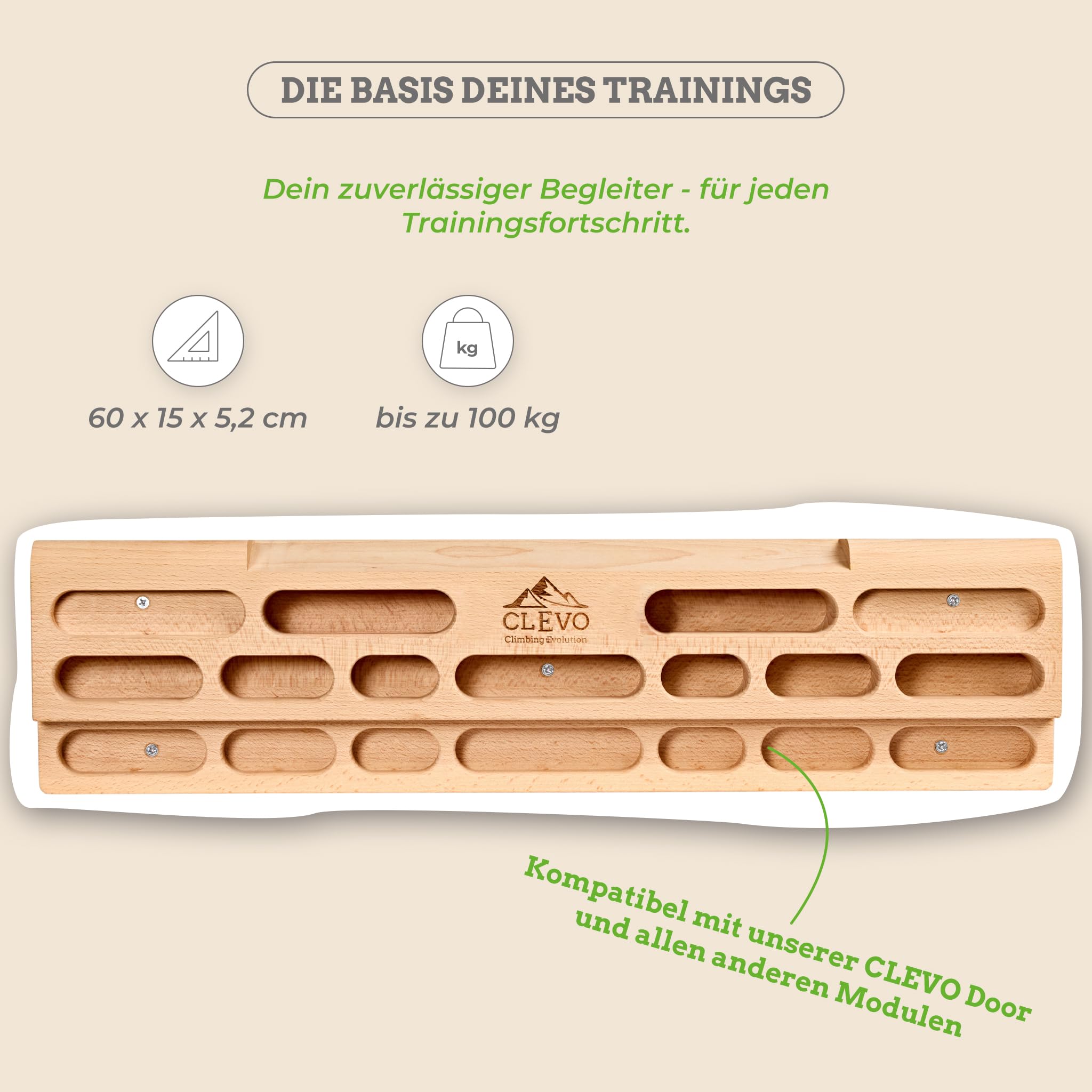 Clevo Hangboard Plus Kletterboard 60 cm Buchenholz