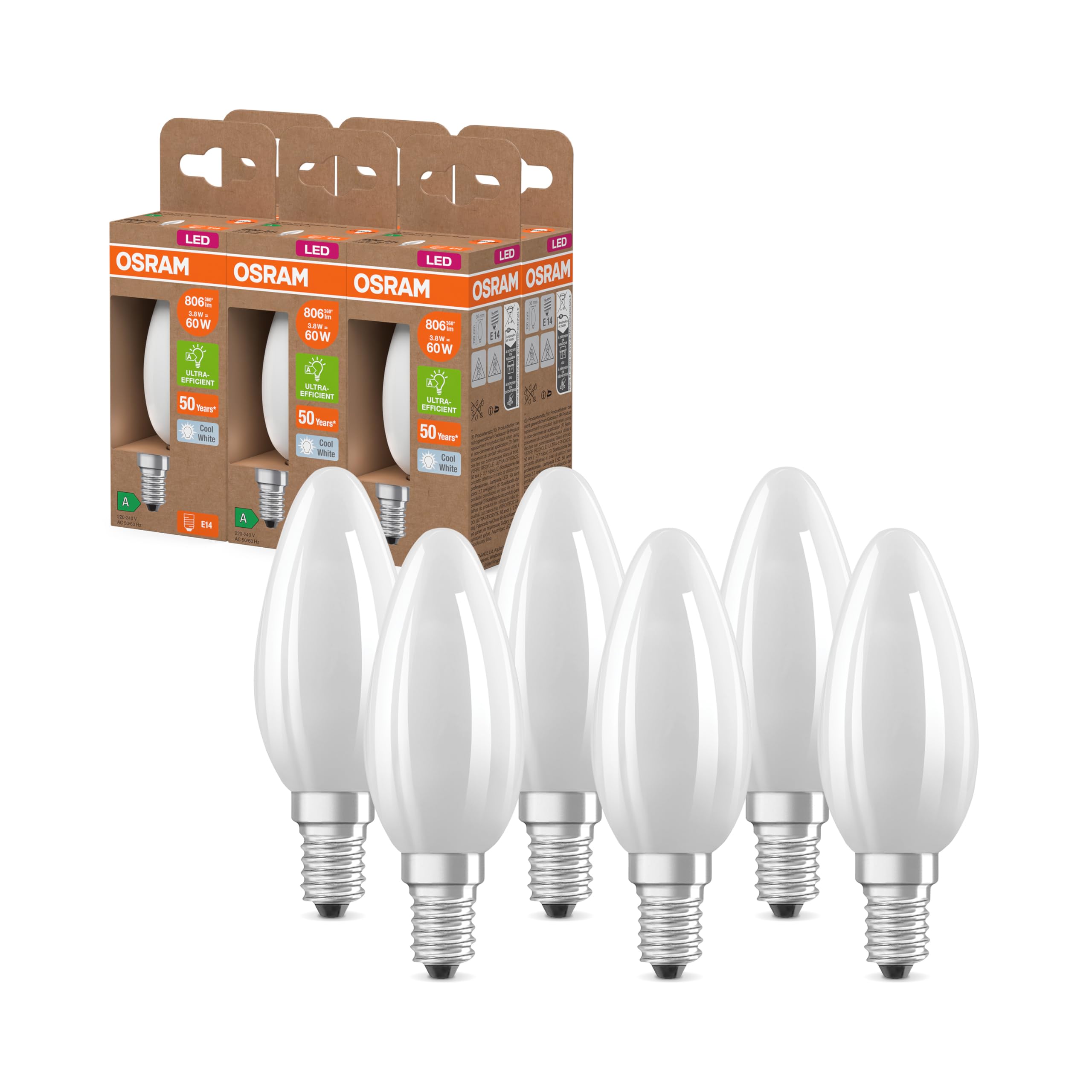 OSRAM SMART+ LED E14 3,8W matt 6er-Pack 60W-Ersatz Kerze