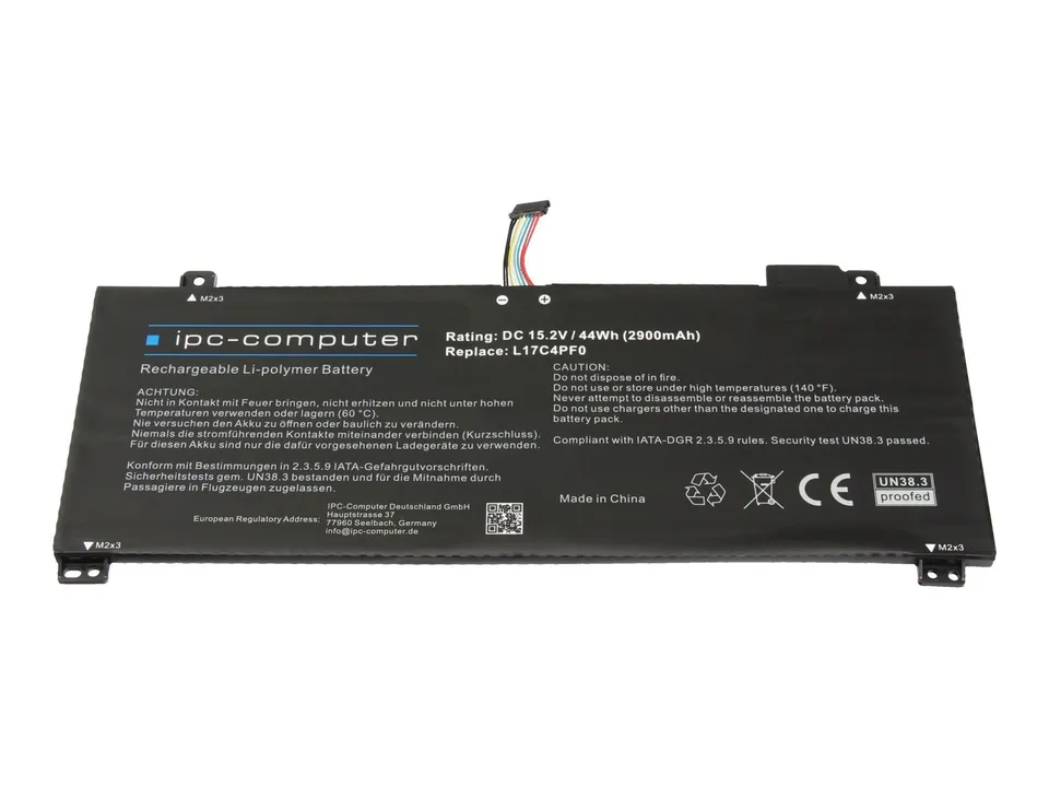 IPC-Computer Akkus L17C4PF0 Laptop Akku 44Wh schwarz