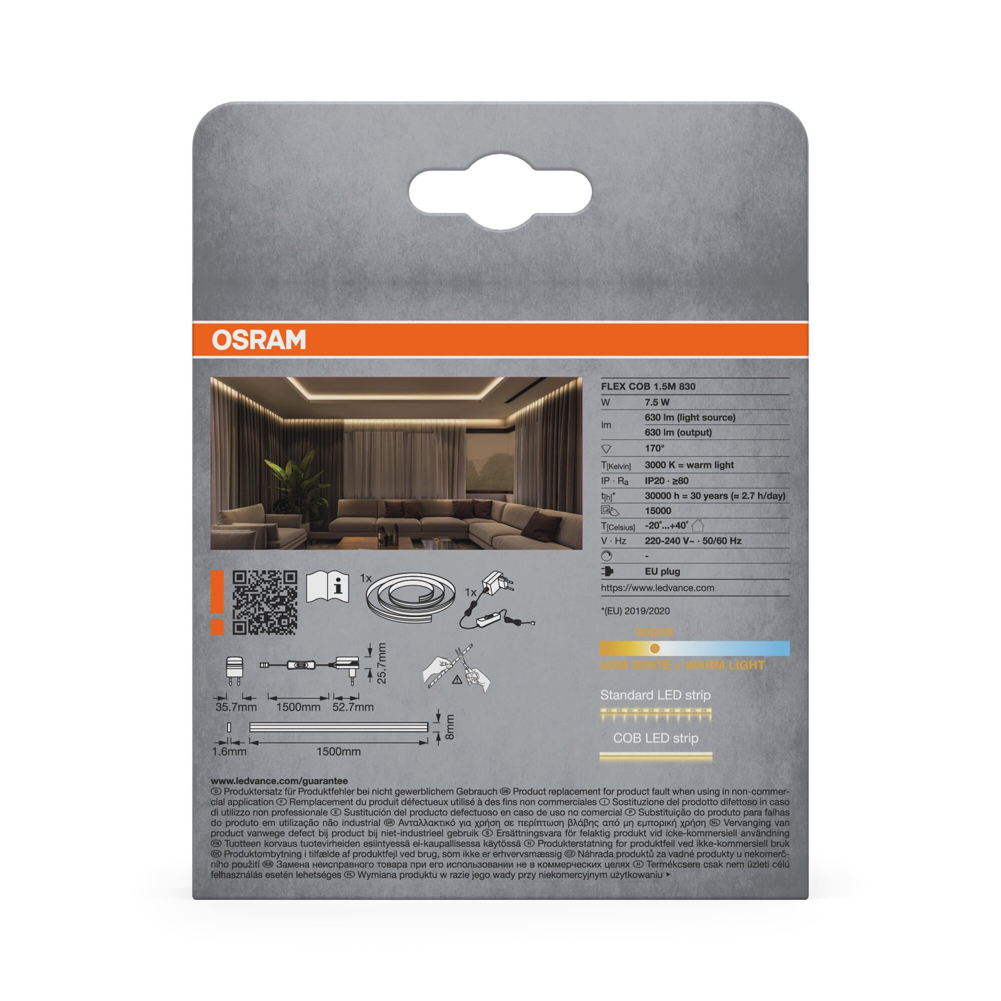 OSRAM SMART+ Flex COB 1,5M LED-Streifen warmweiß