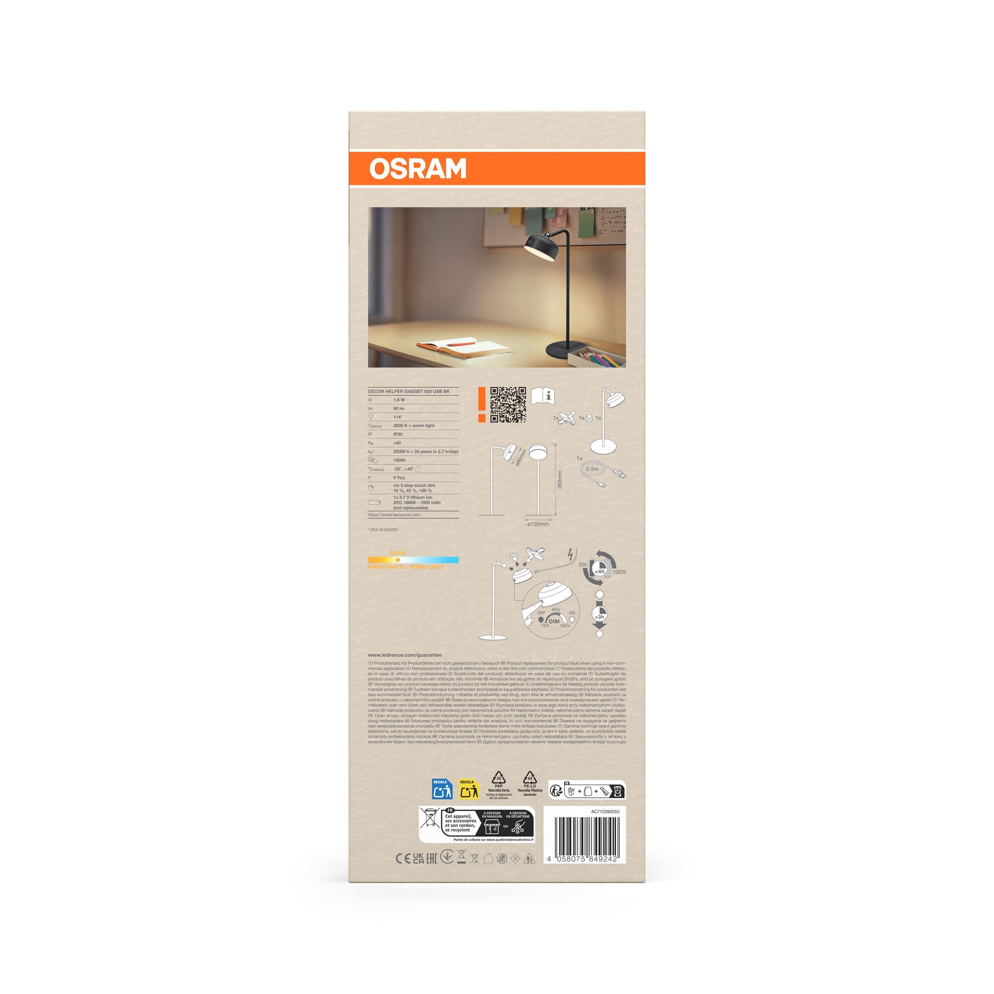 ams OSRAM SMART+ LED Leuchte Akku schwarz Touch