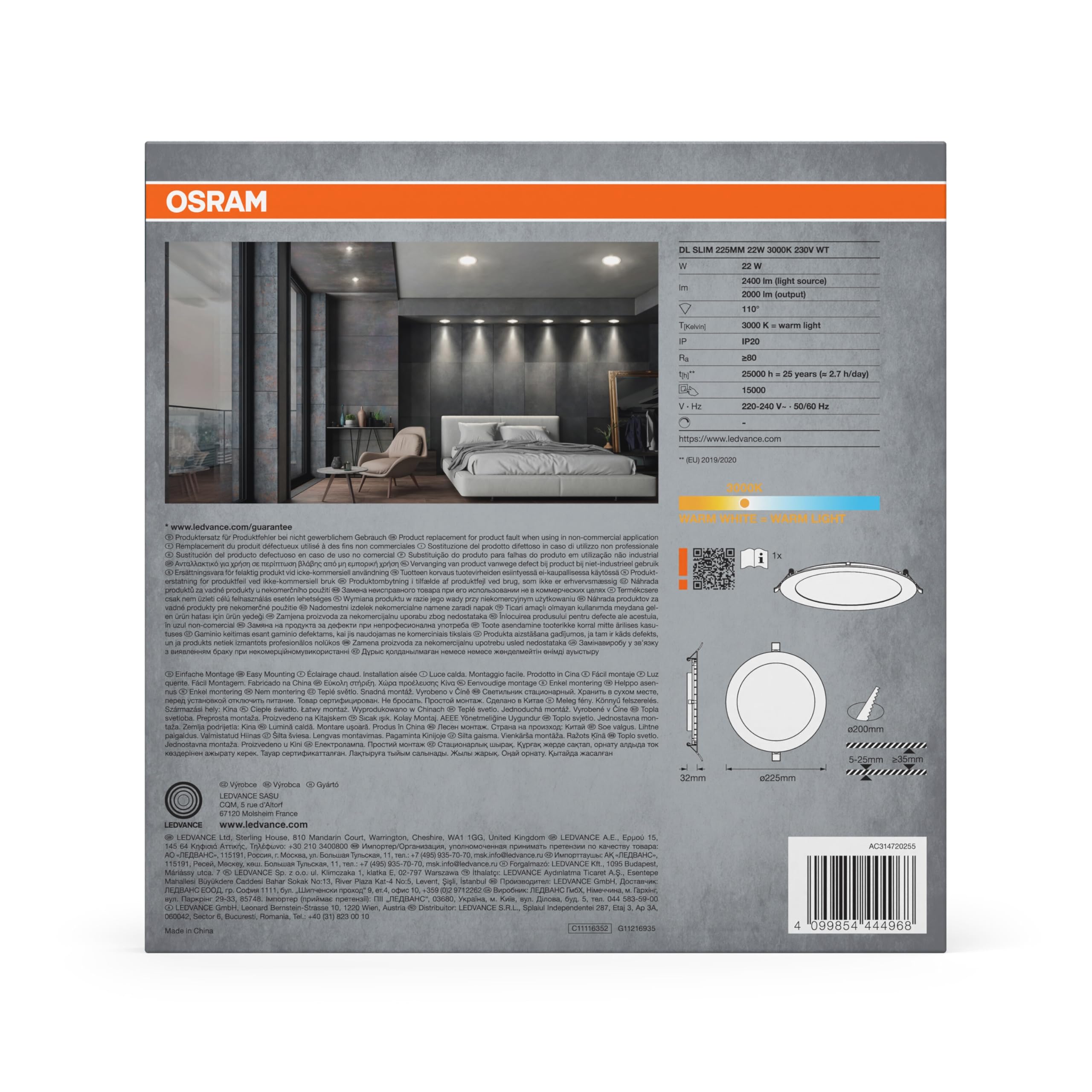 ams OSRAM SMART+ Downlight Slim 225mm Einbauleuchte 22W warmweiß