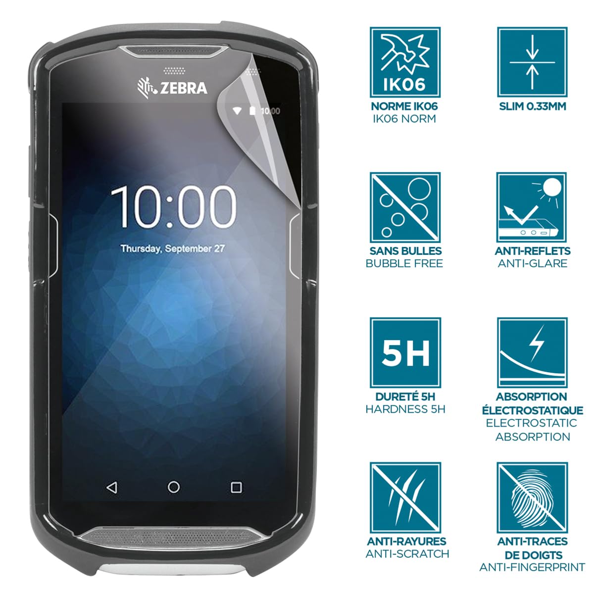 Mobilis Displayschutzfolie Zebra TC51 TC52 TC56 TC57 klar