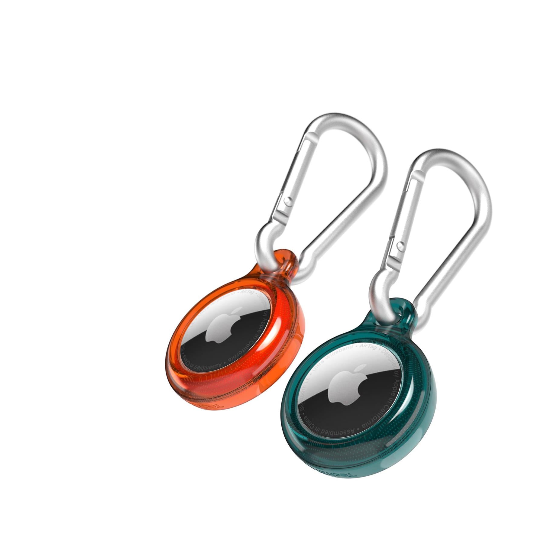 Tech21 EvoPop AirTag Hülle 2er Tangerine/Verdigris Karabiner