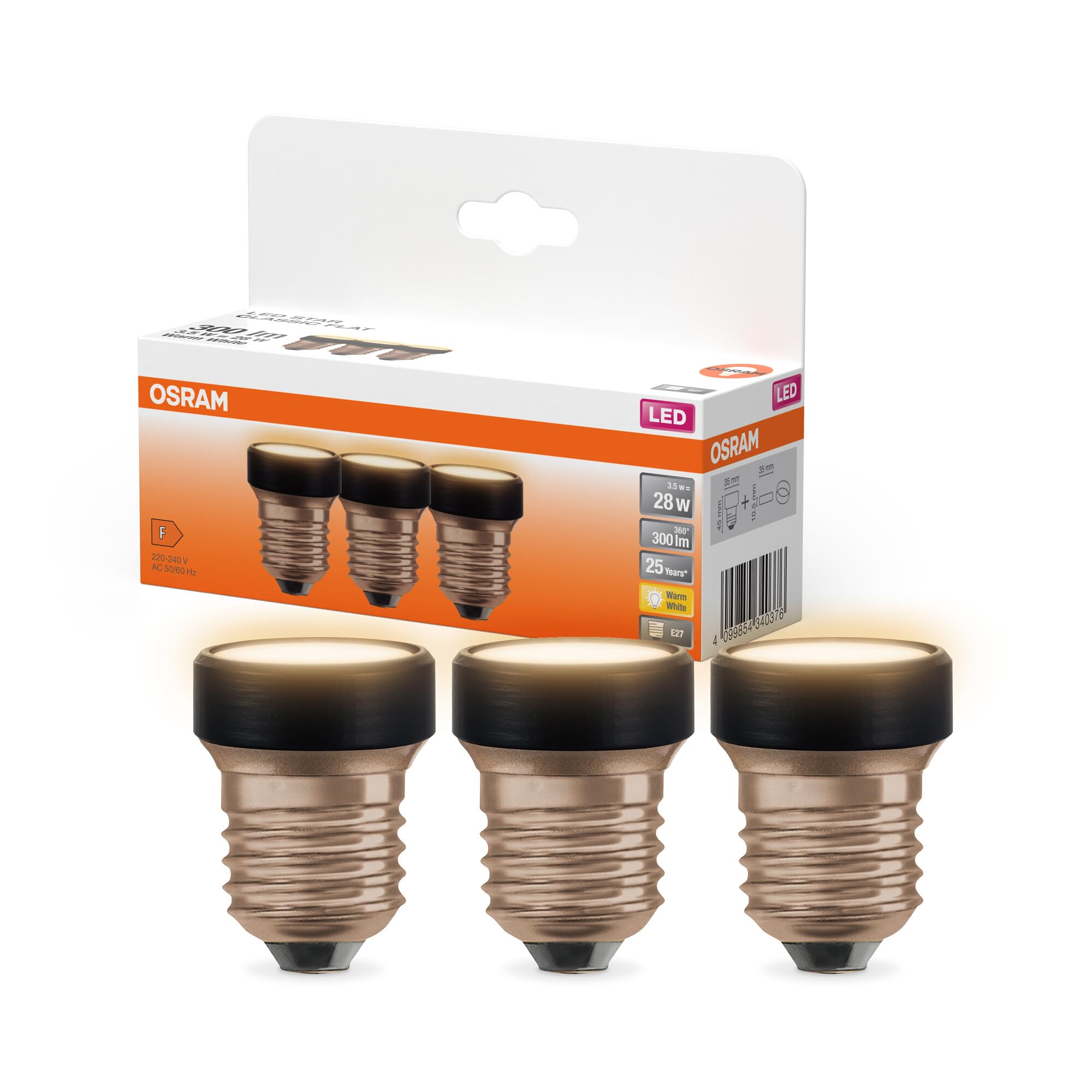 ams OSRAM SMART+ LED Flat 3,5W E27 Lampe warmweiß 3er-Pack