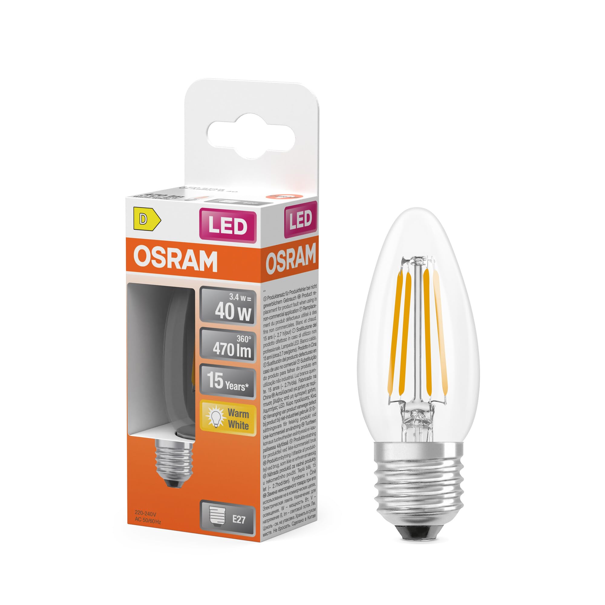 ams OSRAM Star B40 LED Kerze E27 Klar 3,4W 470lm 1er-Pack