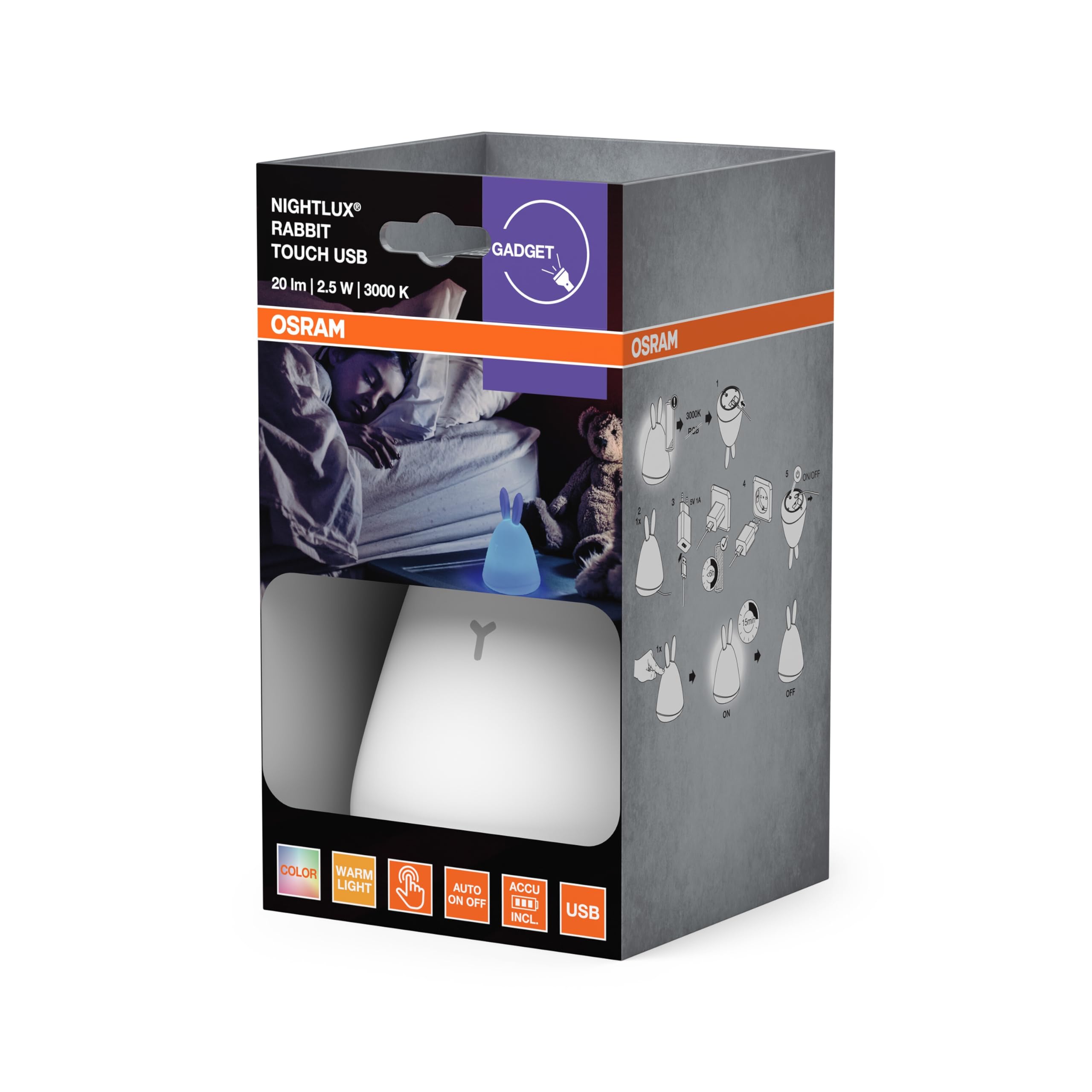 OSRAM Nightlux Touch Hasen-Nachtlicht RGB Akku weiß