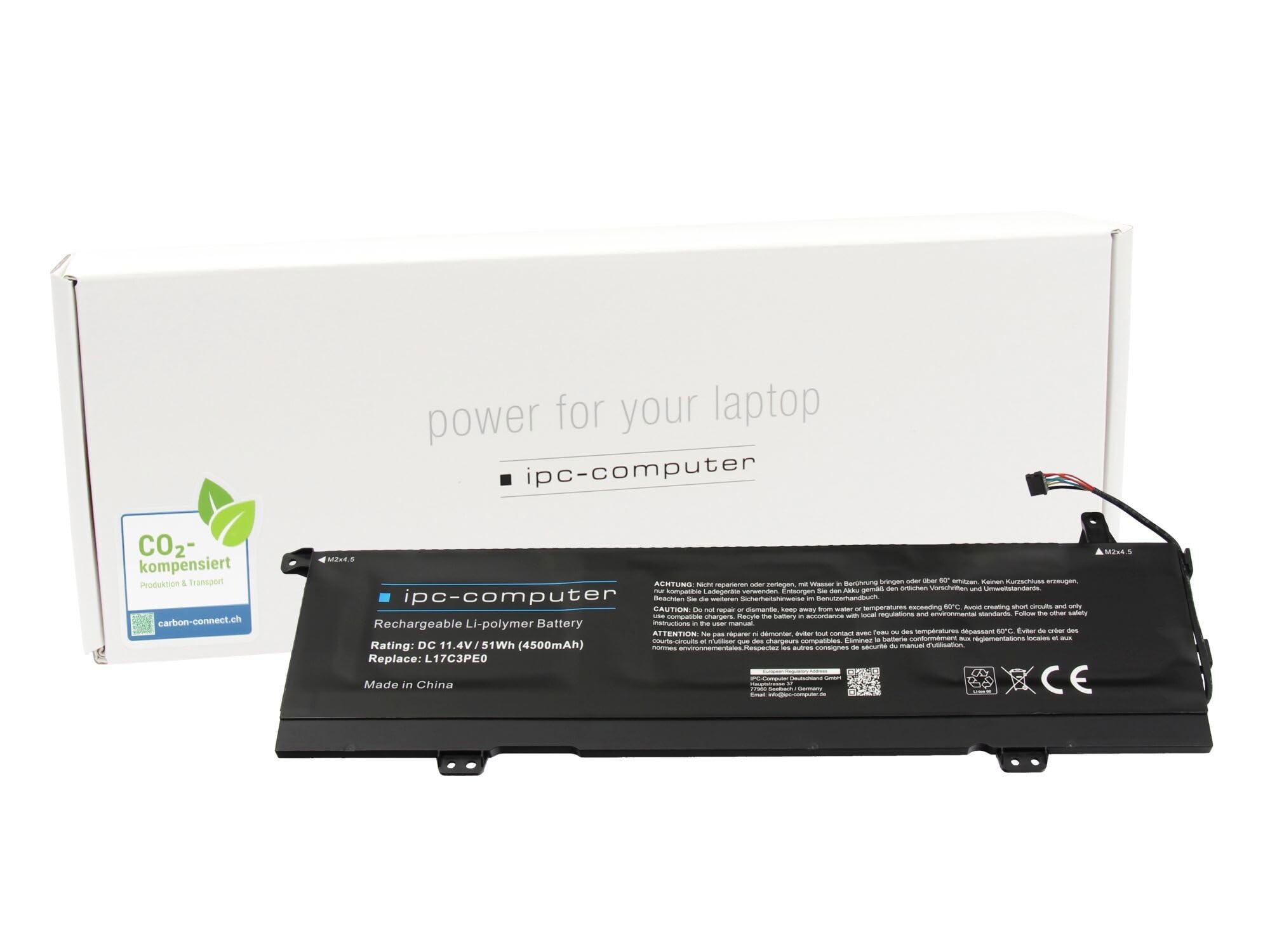 IPC-Computer Akkus L17L3PE0 Laptop Akku 51Wh schwarz