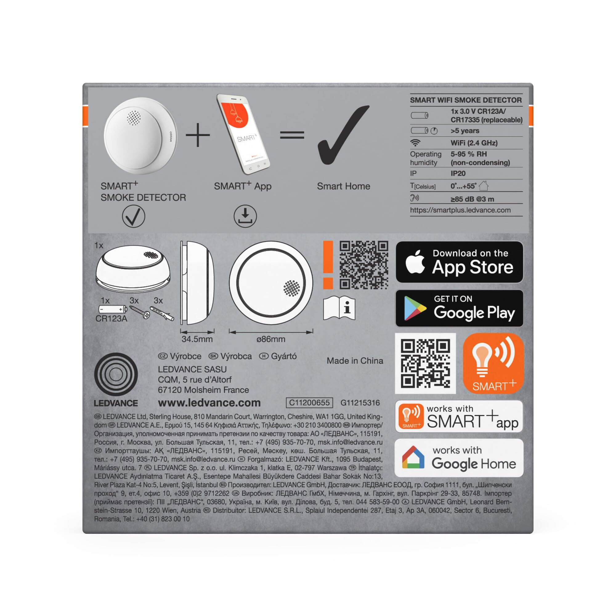 OSRAM SMART+ WLAN Rauchmelder weiß 86 mm