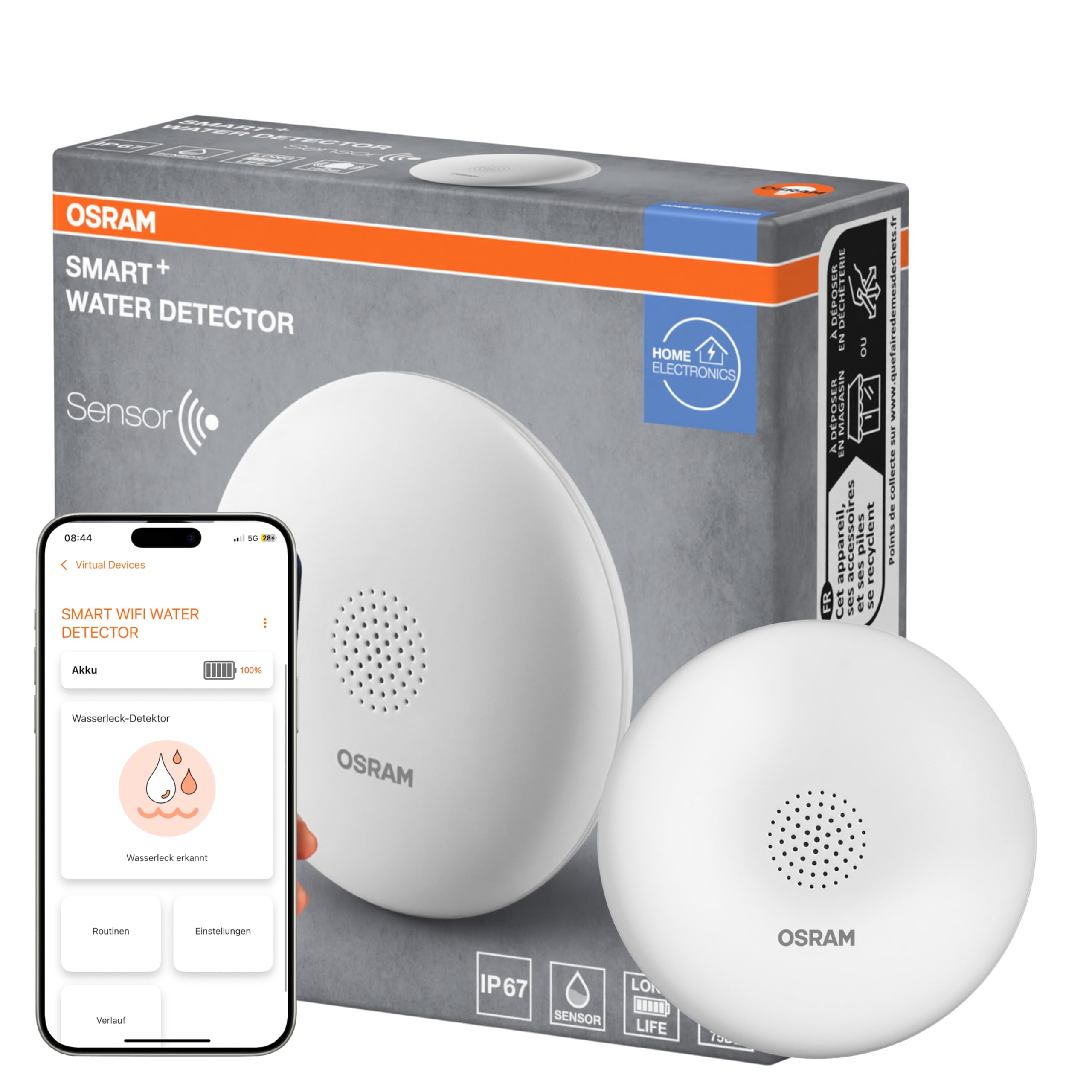 ams OSRAM SMART+ WiFi Wassermelder weiß mit App