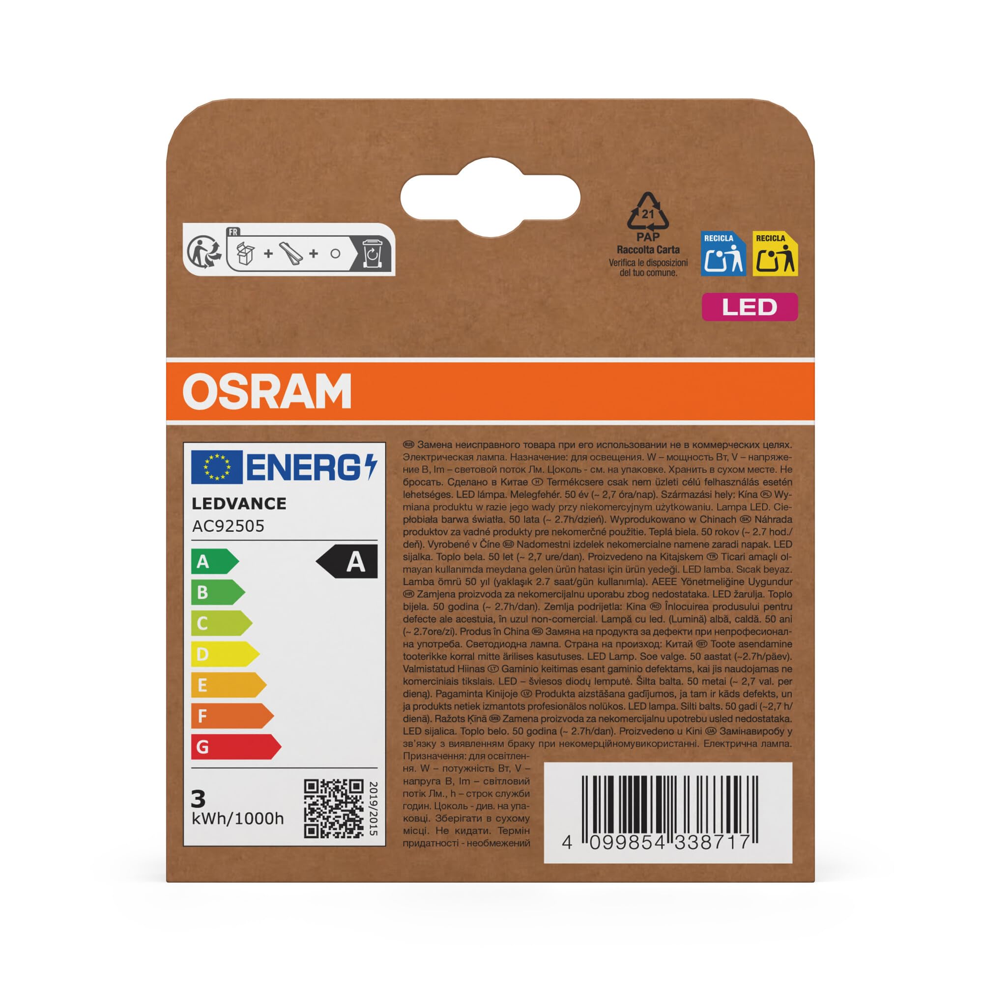 ams OSRAM LED E14 Kerze Klar 40W-Ersatz Warmweiß 3er-Pack