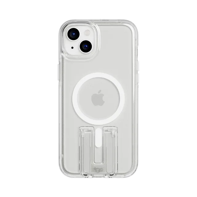 Tech21 EvoCrystal Kick iPhone 15 Plus Handyhülle Weiß Ständer