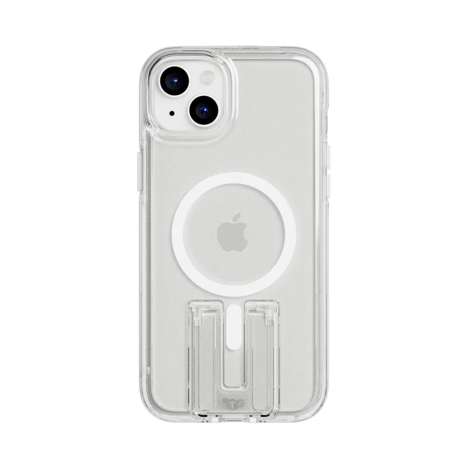 Tech21 EvoCrystal Kick iPhone 15 Plus Handyhülle Weiß Ständer