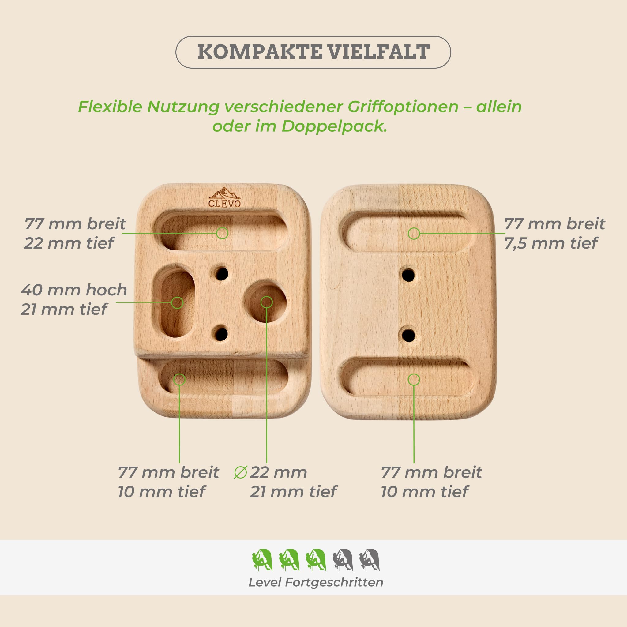 CLEVO Finger Bloc Mini Hangboard Holz tragbar