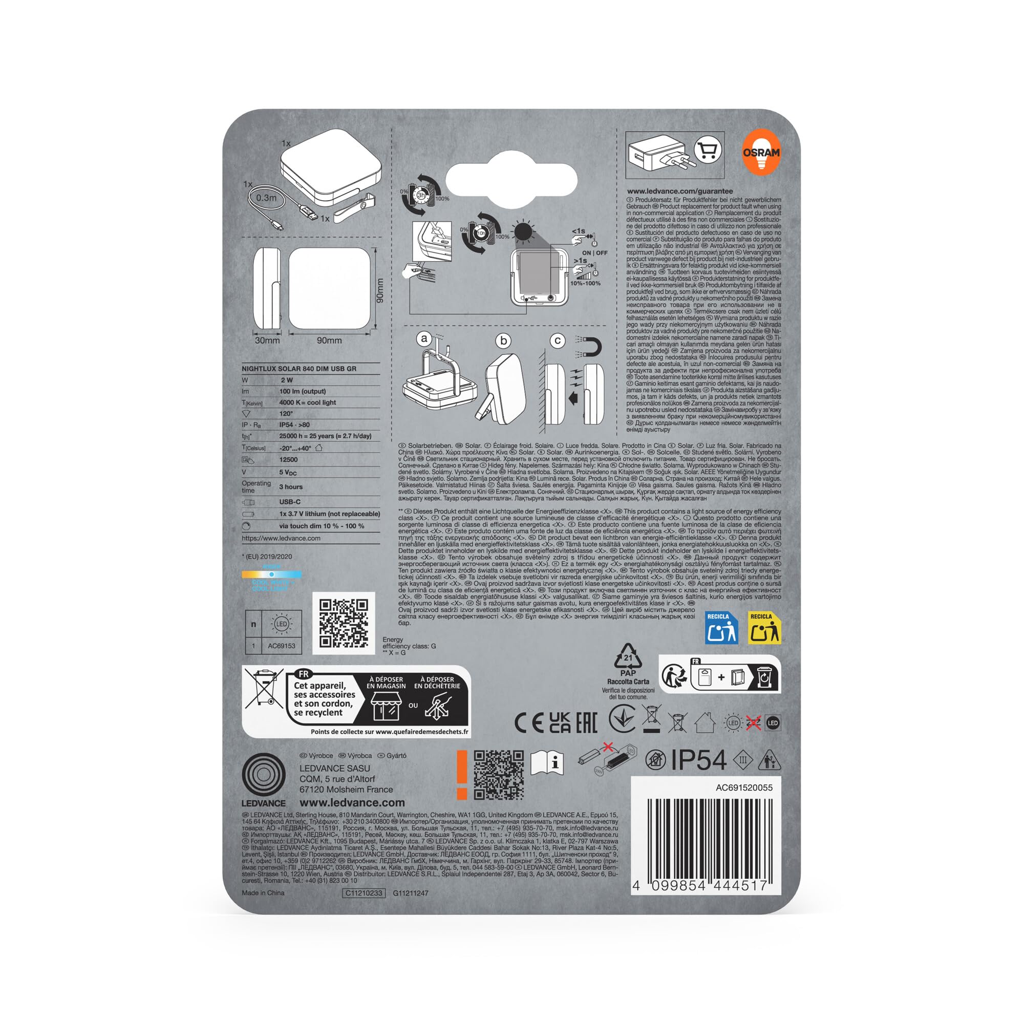 ams OSRAM Nightlux Solar LED-Leuchte grau 100lm IP54