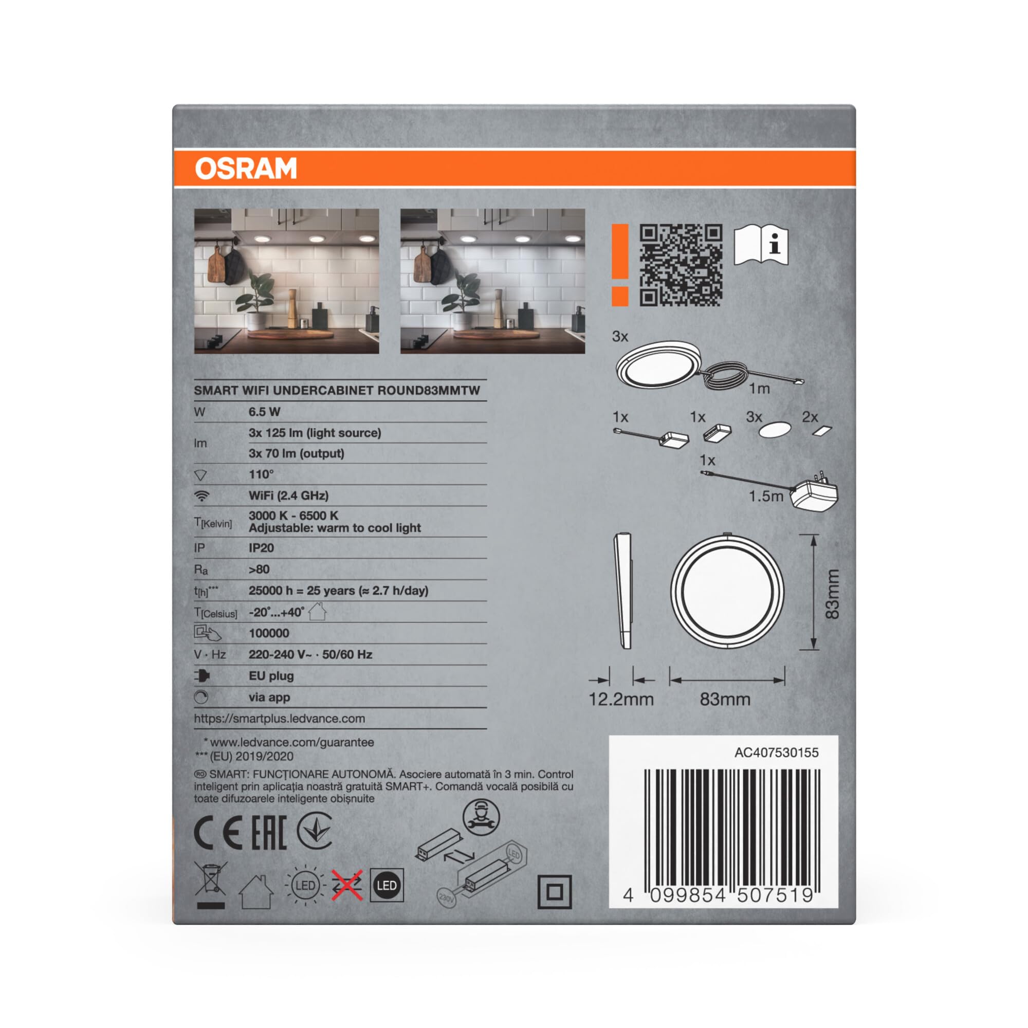 OSRAM SMART+ WiFi Unterschrankleuchte Basis Round weiß
