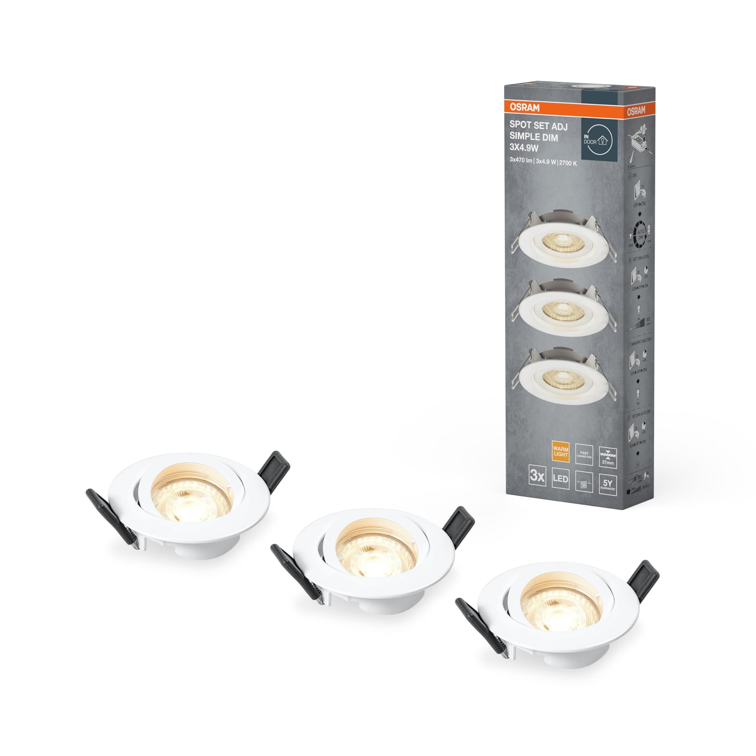 OSRAM SMART+ Einbaustrahler-Set IP20 weiß 3er-Pack dimmbar