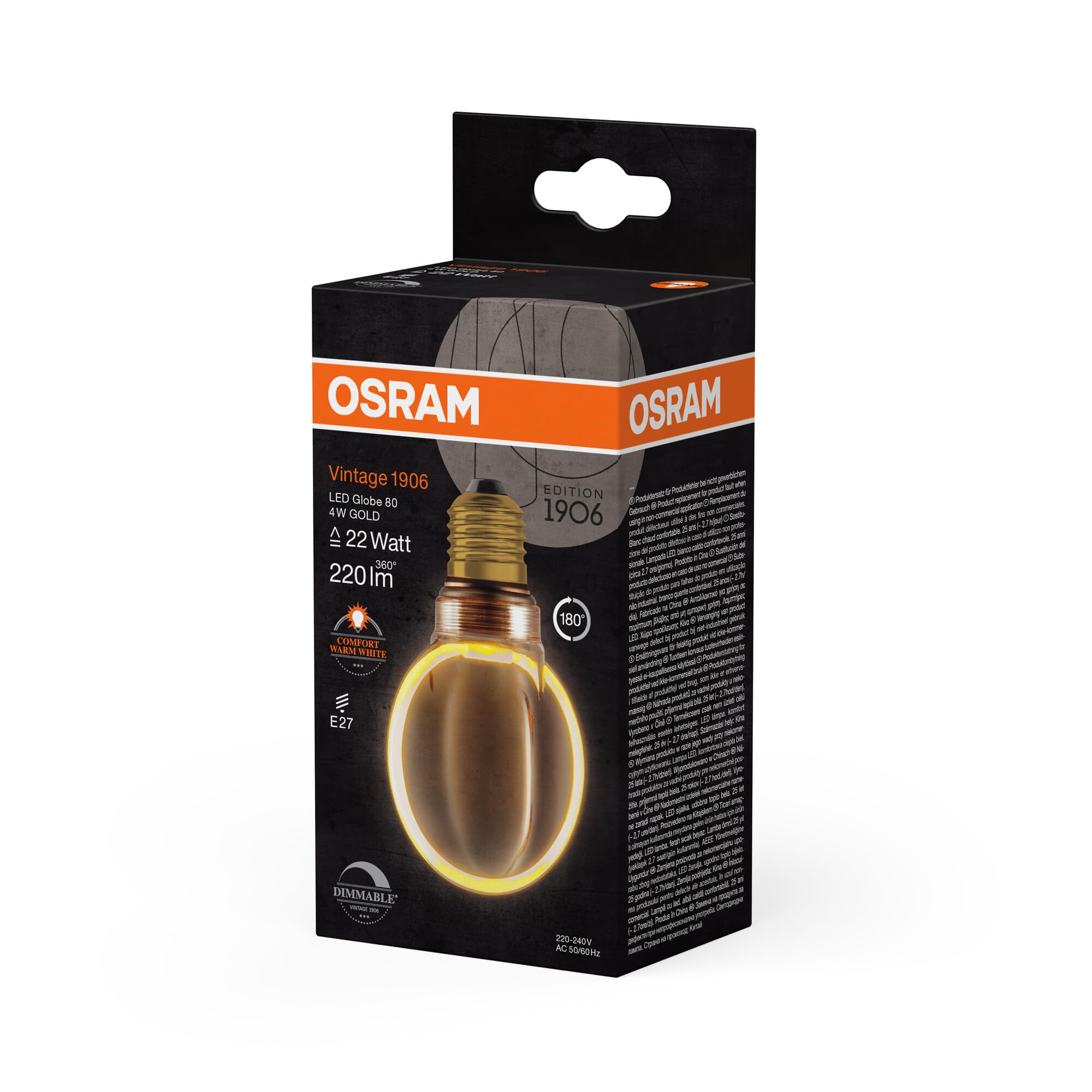 ams OSRAM Vintage 1906 Globe 80 Filament Lampe Gold 4W E27