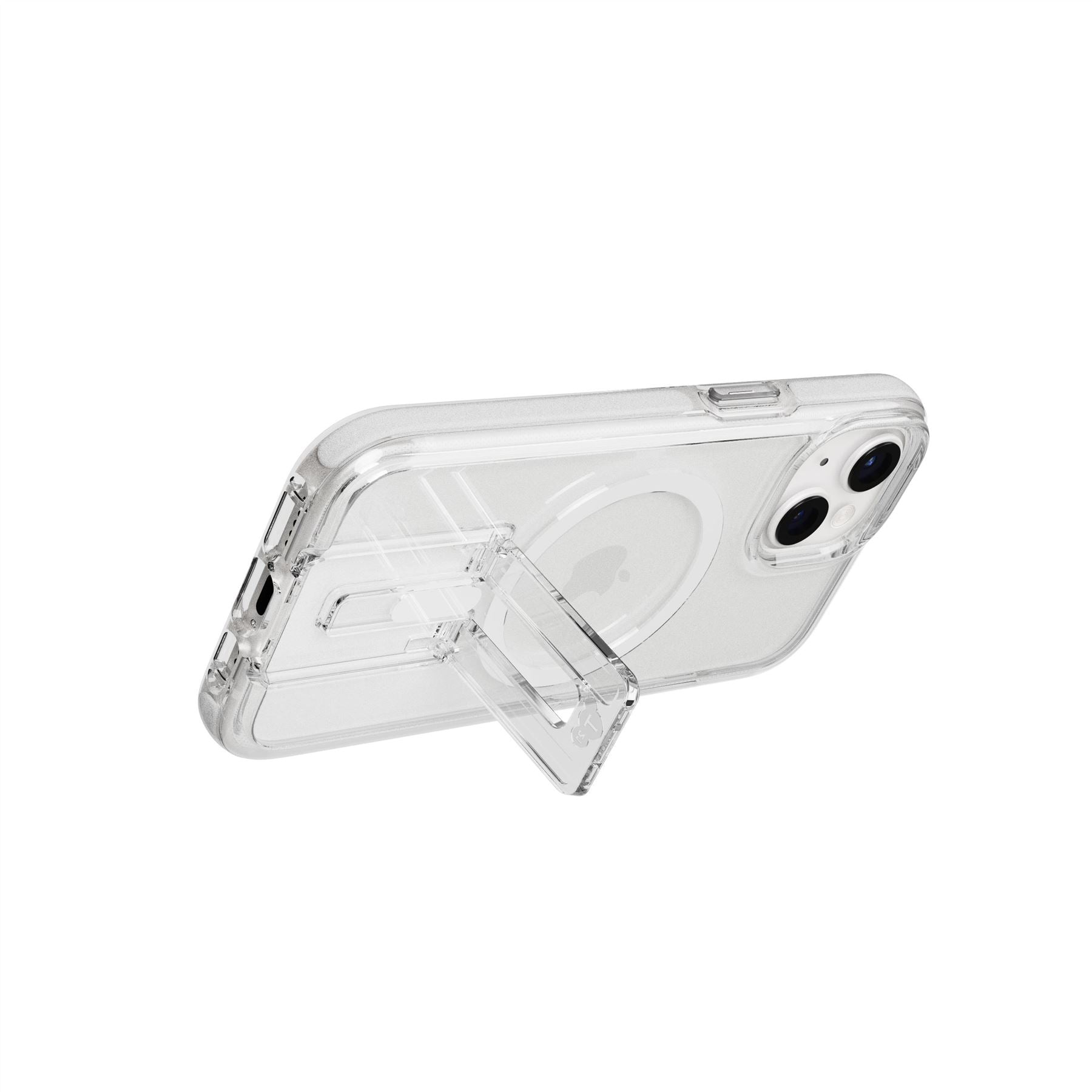 Tech21 EvoCrystal Kick iPhone 13-15 Hülle Clear MagSafe Ständer