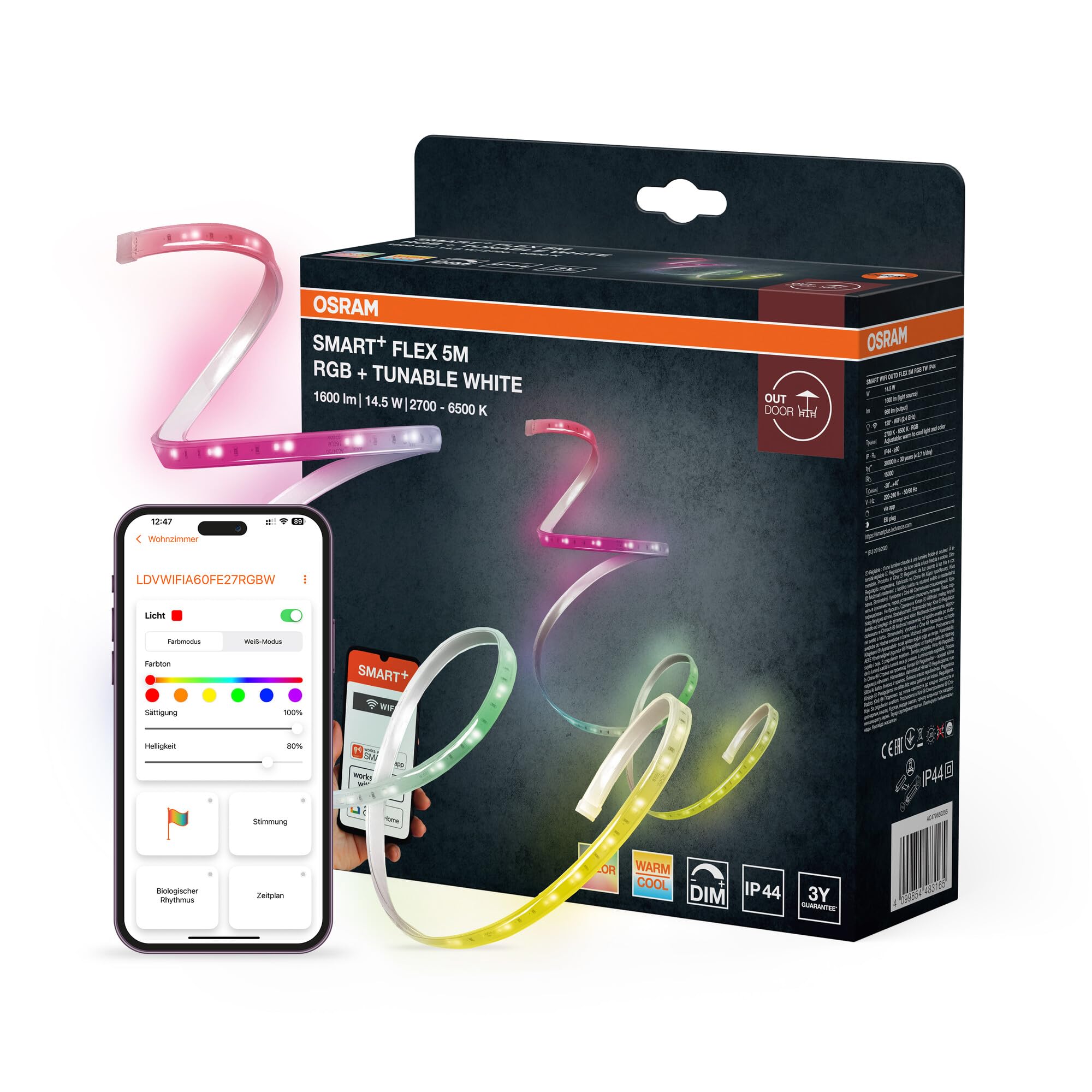 ams OSRAM SMART+ Wifi Outdoor LED-Streifen 5m RGB IP44