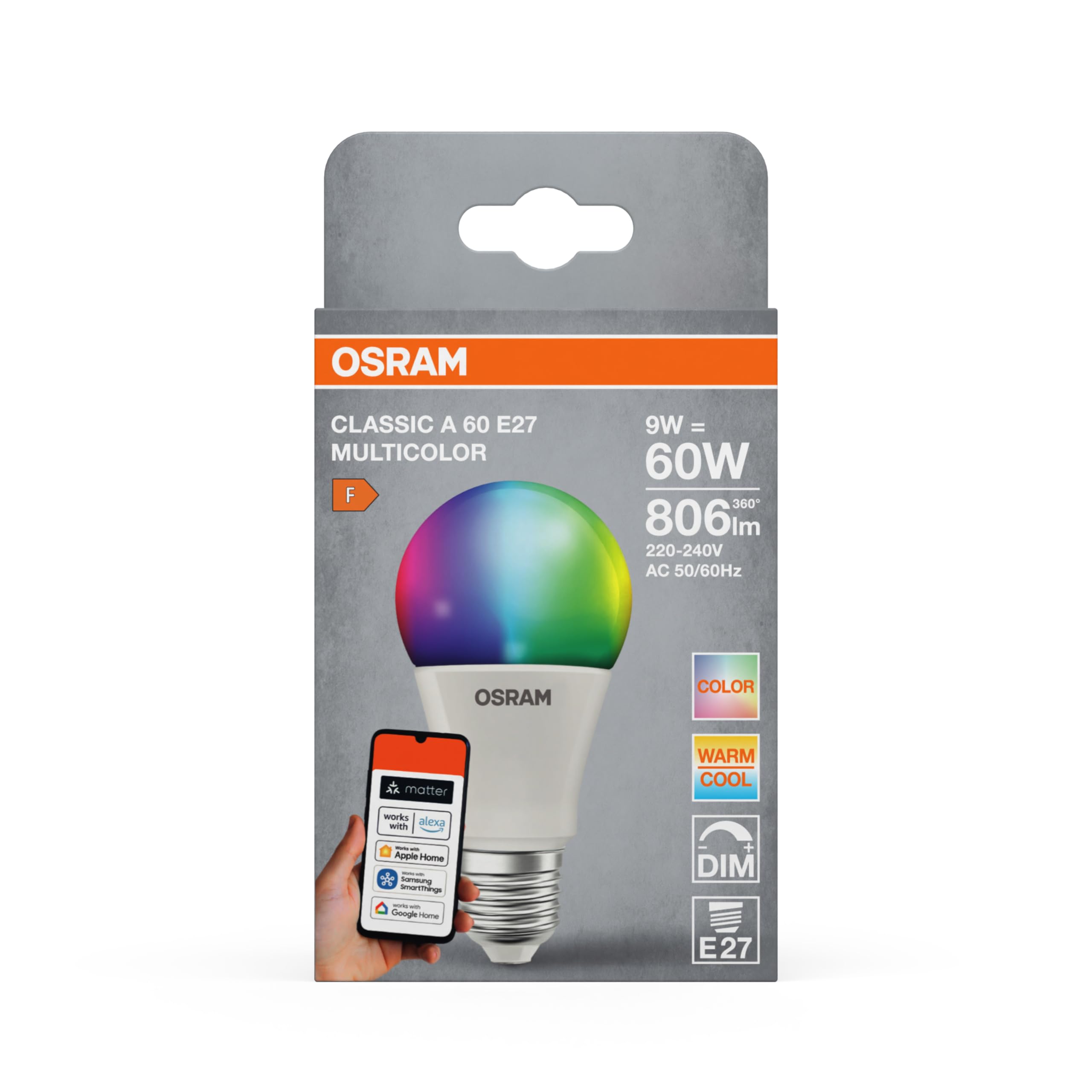 ams OSRAM SMART+ E27 RGBW LED Lampe Alexa Matter 4er-Pack