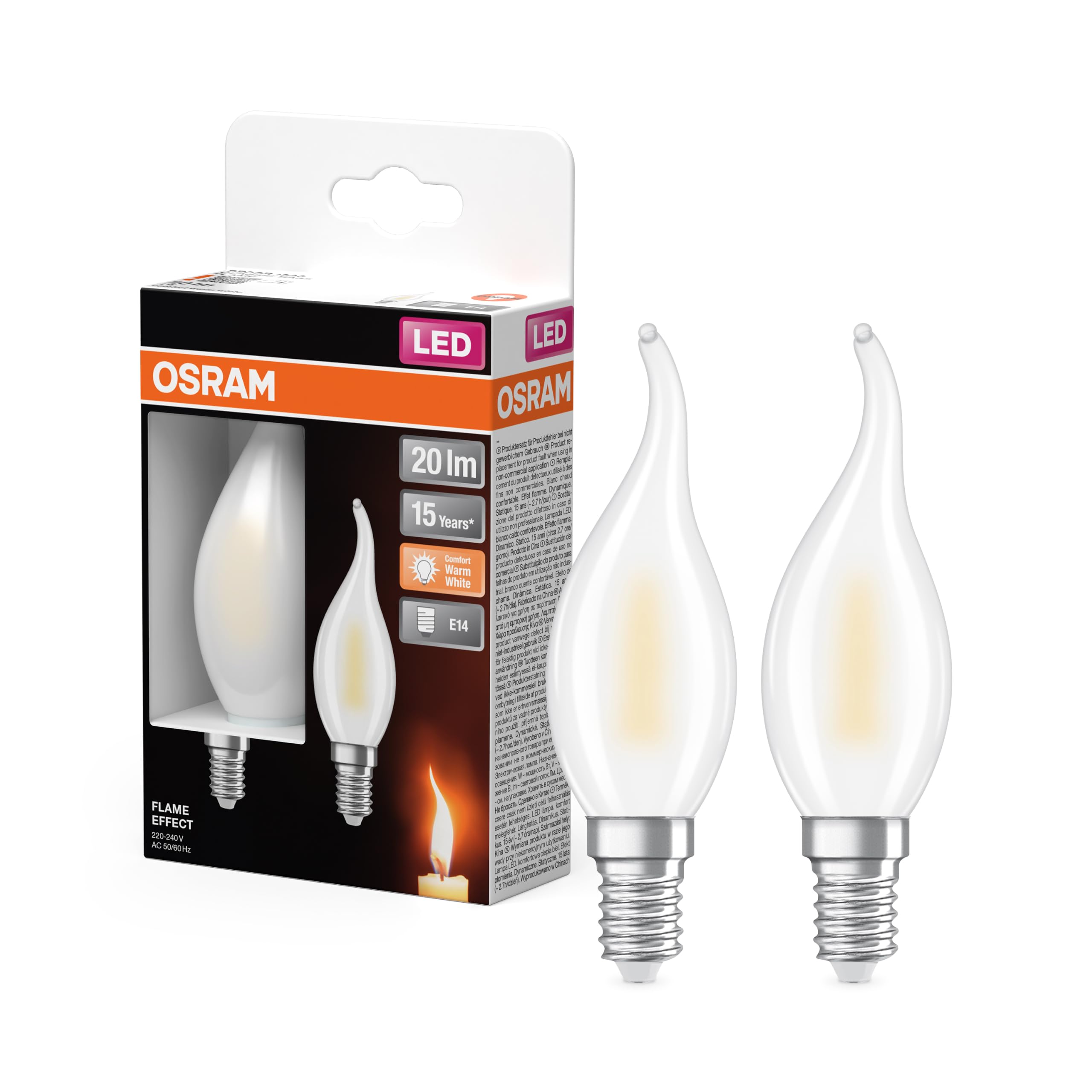 ams OSRAM LED-Lampe E14 Flammeneffekt matt 1W