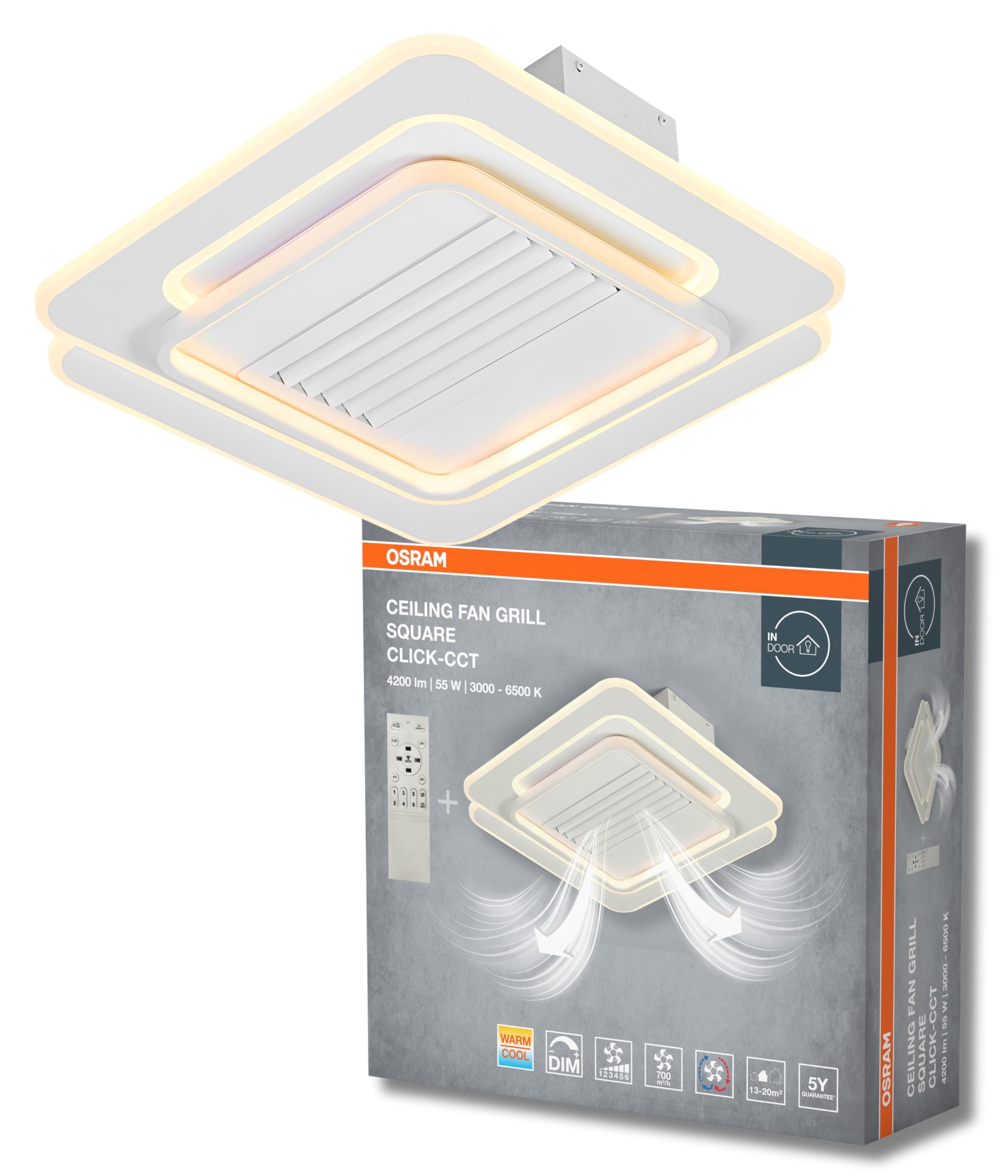 ams OSRAM SMART+ WiFi Deckenventilator Cylinder grau mit Licht