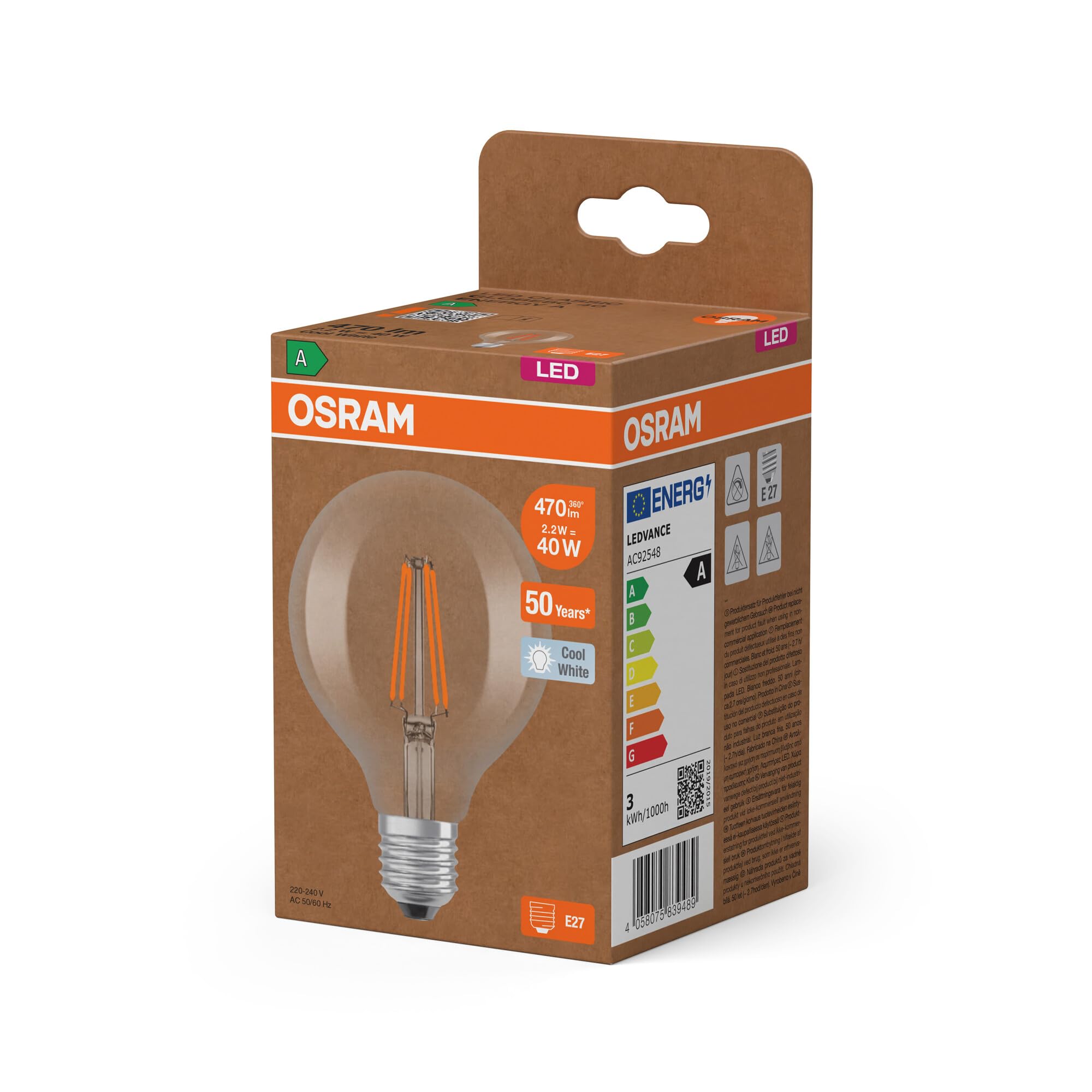 ams OSRAM SMART+ Globe 80 LED Lampe E27 klar 40W Ersatz