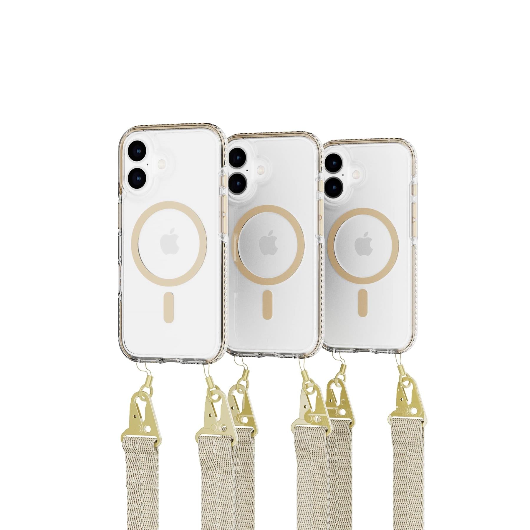 Tech21 EvoCrystal iPhone 16 Handyhülle Gold mit Band