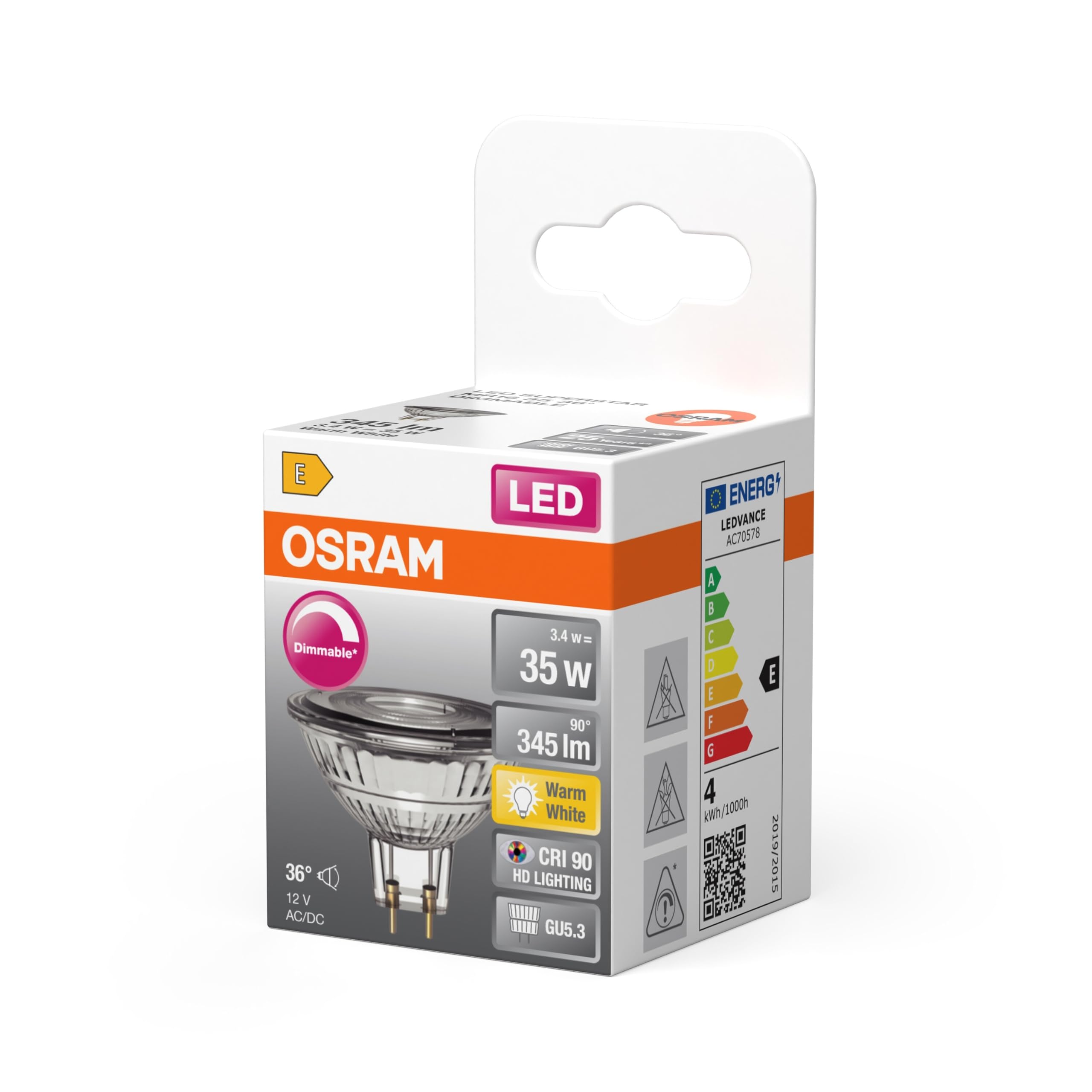 Osram Superstar MR16 35 LED Spot Clear 3,4W GU5.3 warmweiss