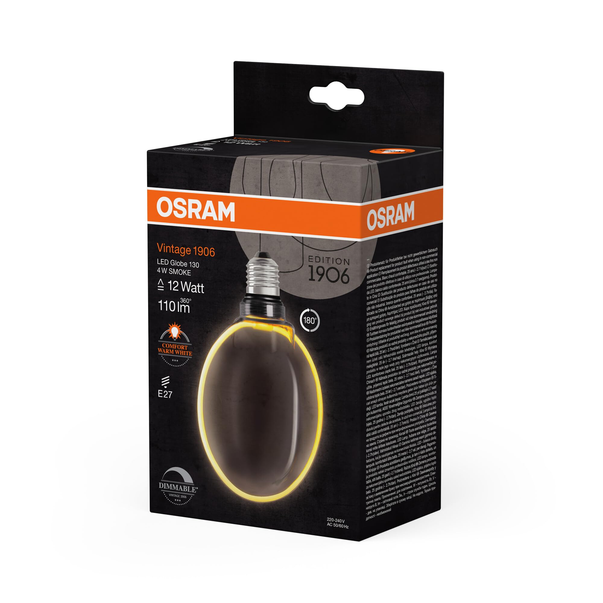 ams OSRAM Vintage 1906 Globe 130 LED E27 Smoke 1800K dimmbar