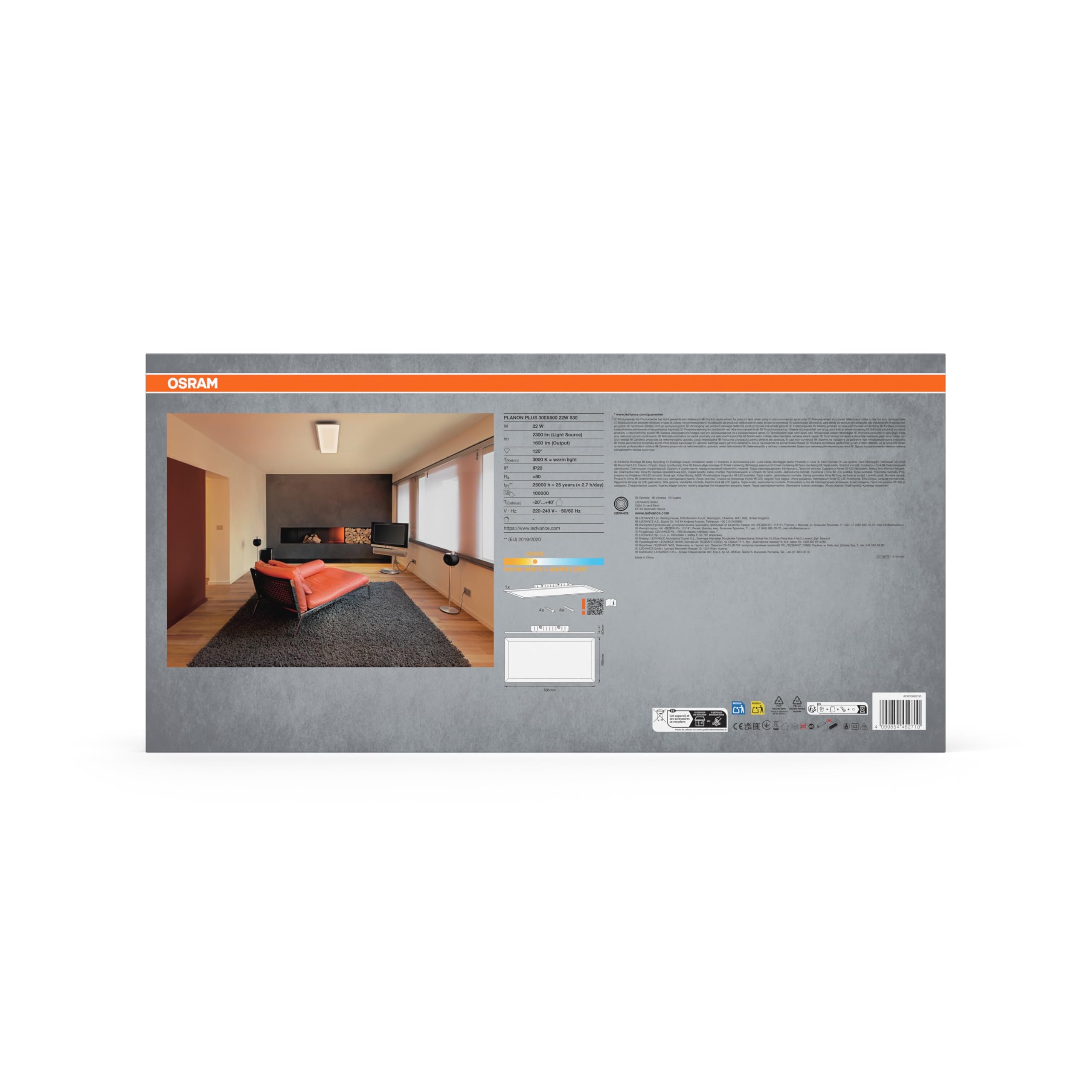 OSRAM Planon Plus Deckenleuchte 300x600 22W warmweiß