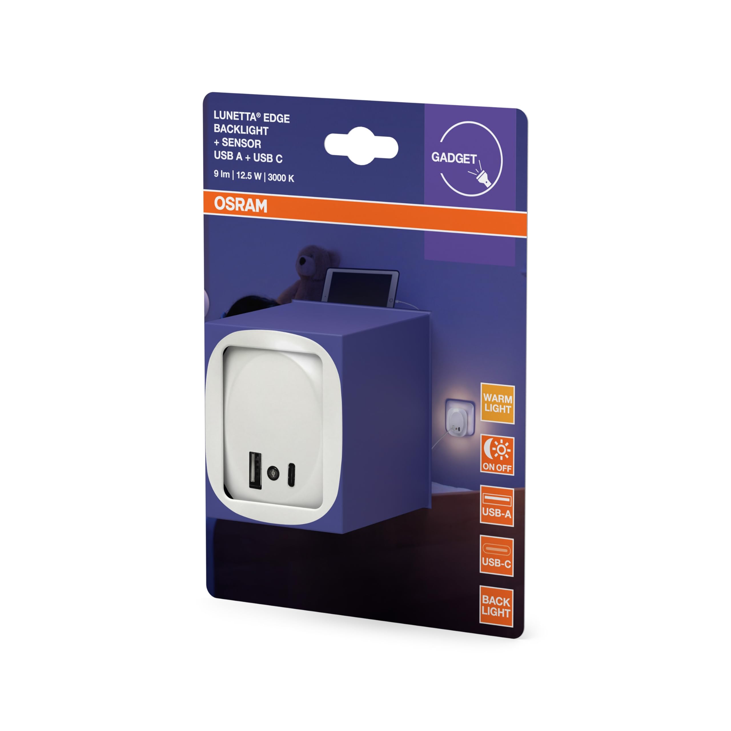 ams OSRAM Lunetta Edge Steckdosen-Nachtlicht weiß USB 3000K