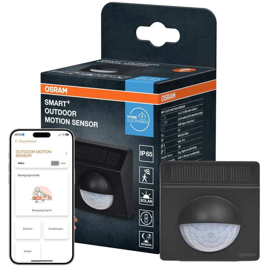 ams OSRAM SMART+ Bewegungsmelder Aussen Dunkelgrau Solar IP65