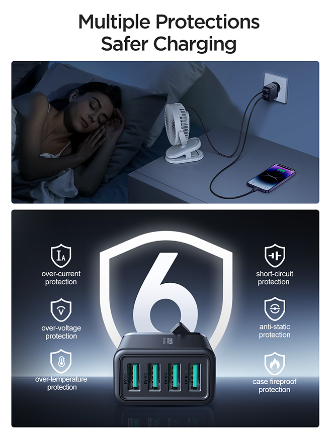 JOYROOM JR-TCN03 4.8A USB Ladegerät Schwarz 4-Port 24W