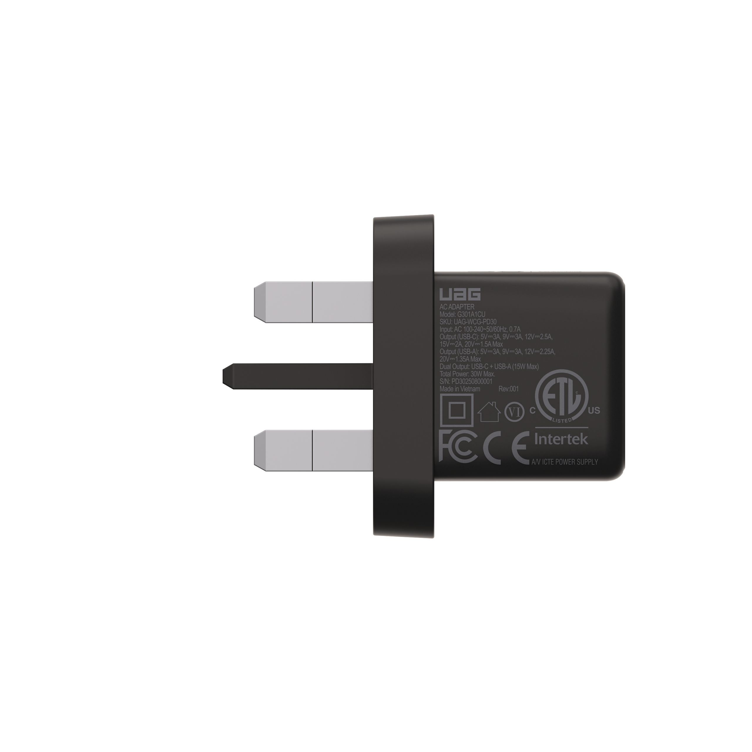 UAG SRGE 30W Wandladegerät USB-C USB-A GaN UK-Stecker
