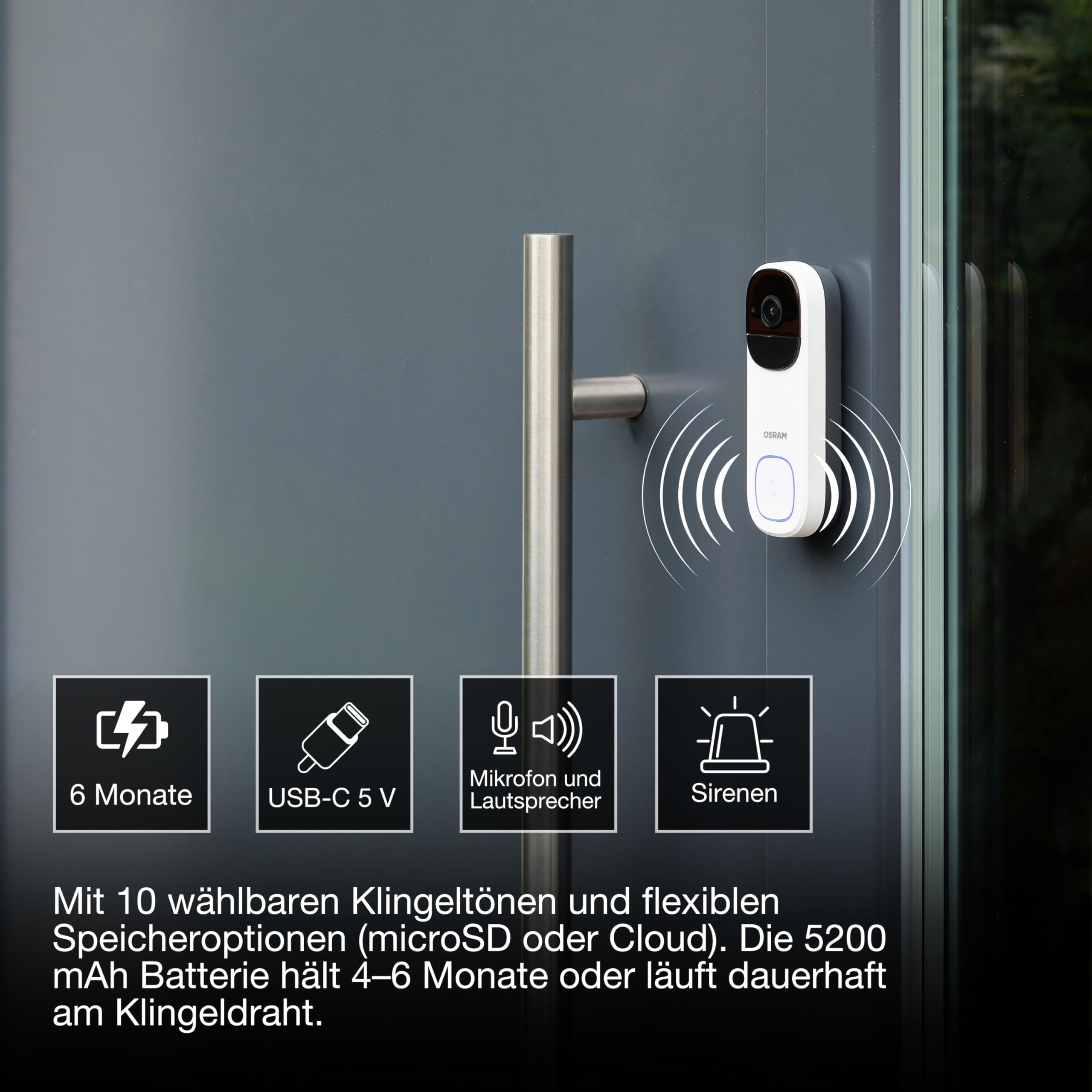 OSRAM SMART+ WiFi Video-Türklingel 2K weiß Akku