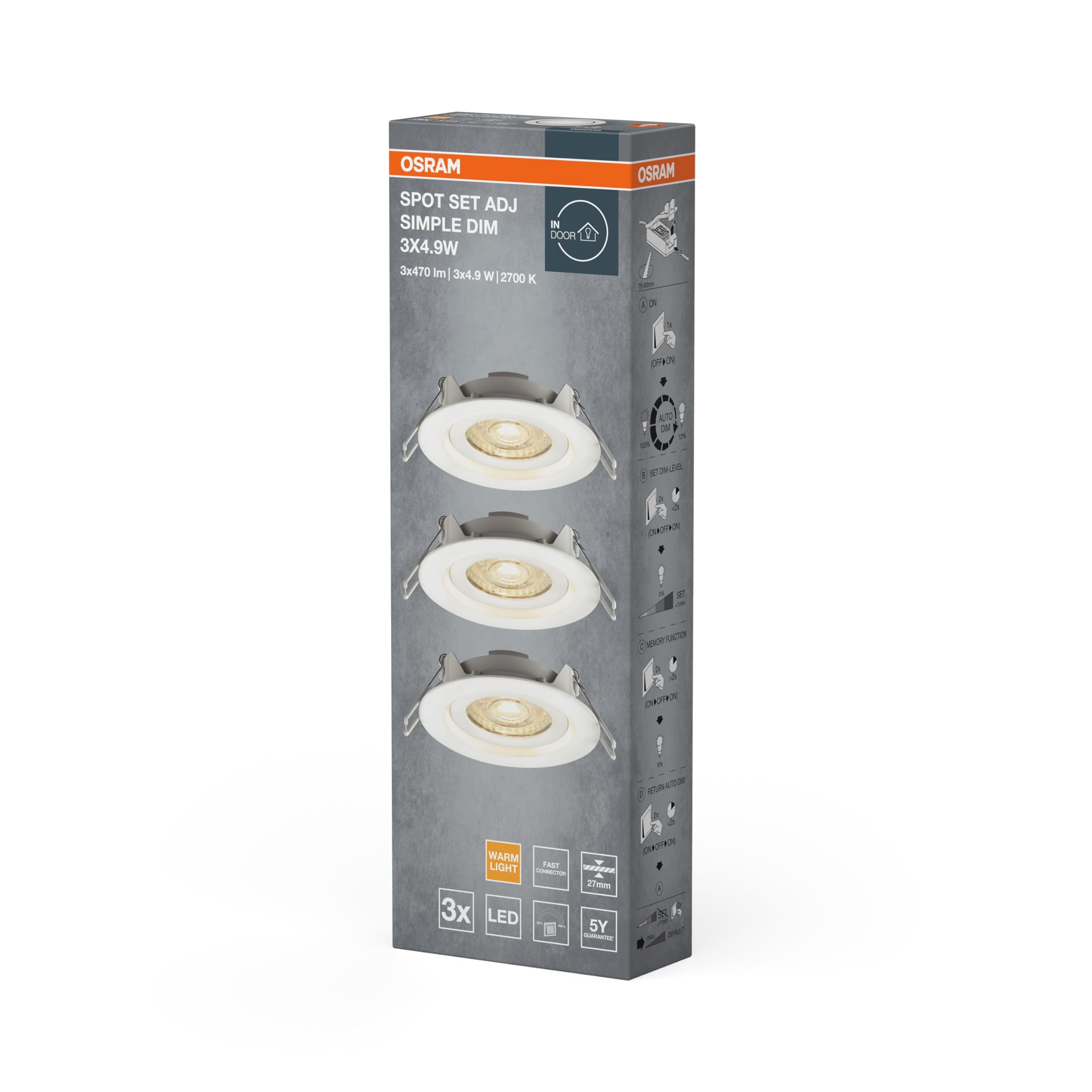 OSRAM SMART+ Einbaustrahler-Set IP20 weiß 3er-Pack dimmbar