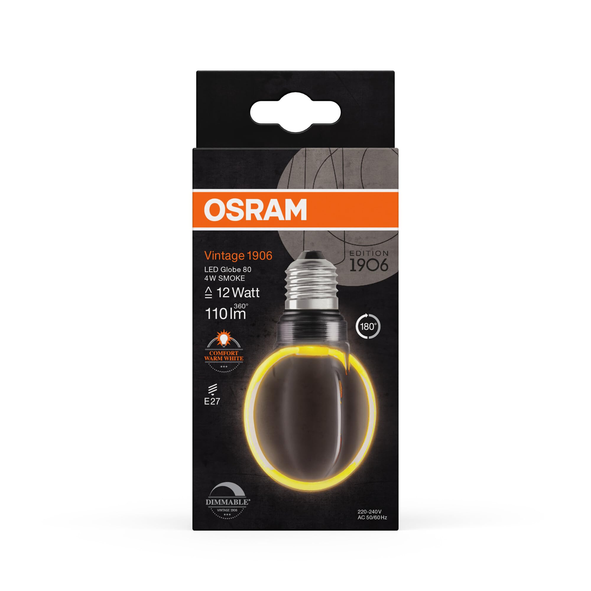 ams OSRAM Vintage 1906 Globe 80 Filament Lampe Smoke 4W E27