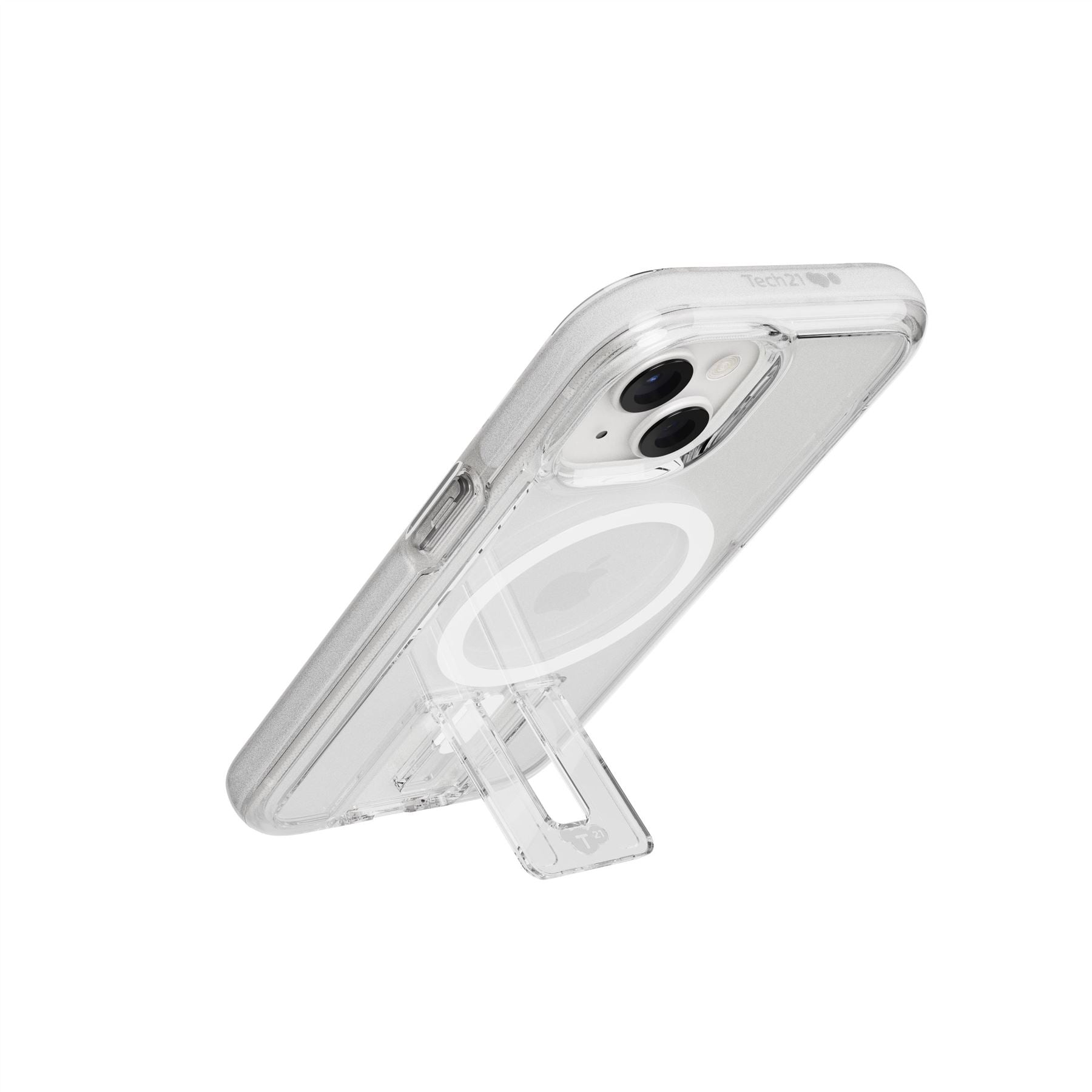 Tech21 EvoCrystal Kick iPhone 13-15 Hülle Clear MagSafe Ständer