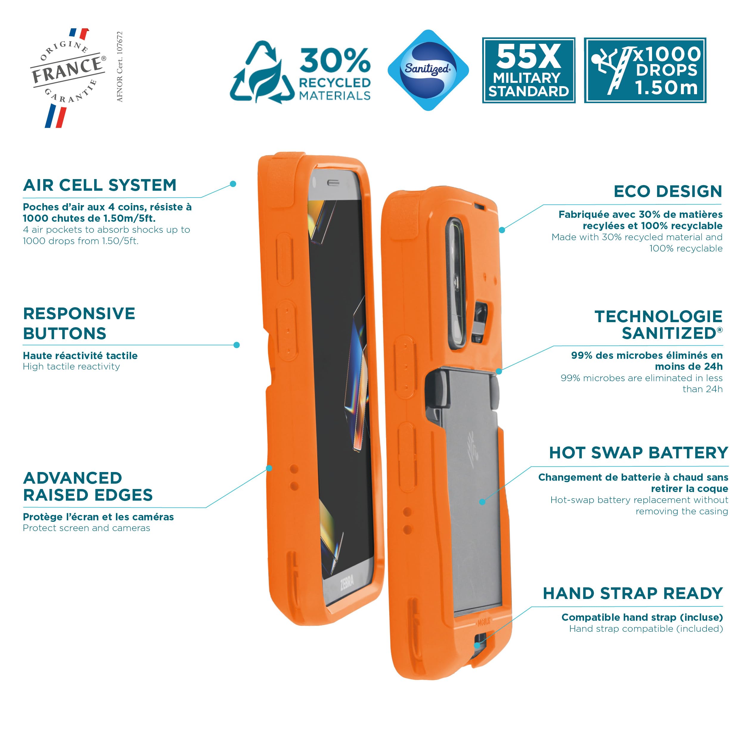 Mobilis PROTECH Schutzhülle Zebra TC501 Neonorange