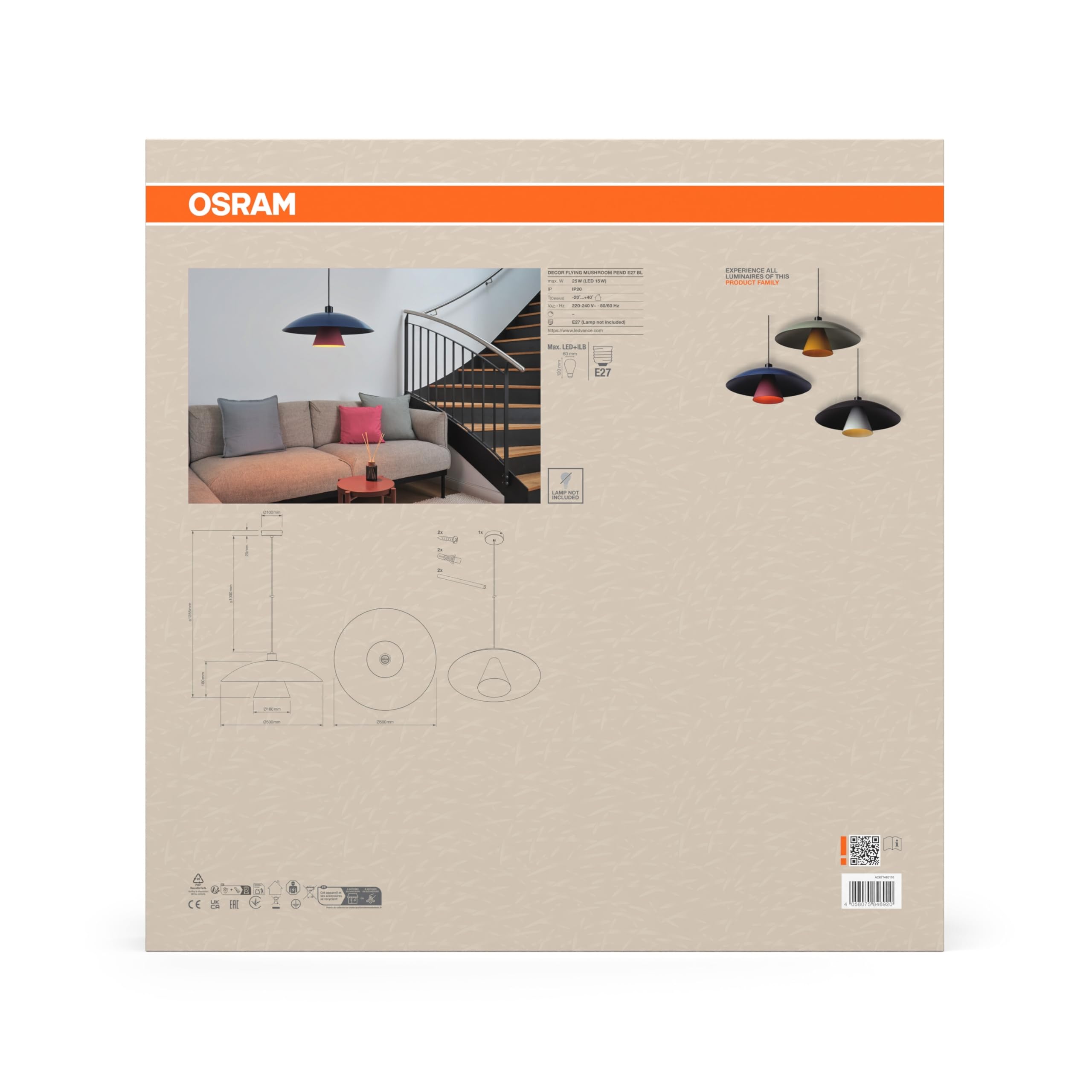 ams OSRAM SMART+ Flying Mushroom Pendelleuchte E27 Blau/Pink