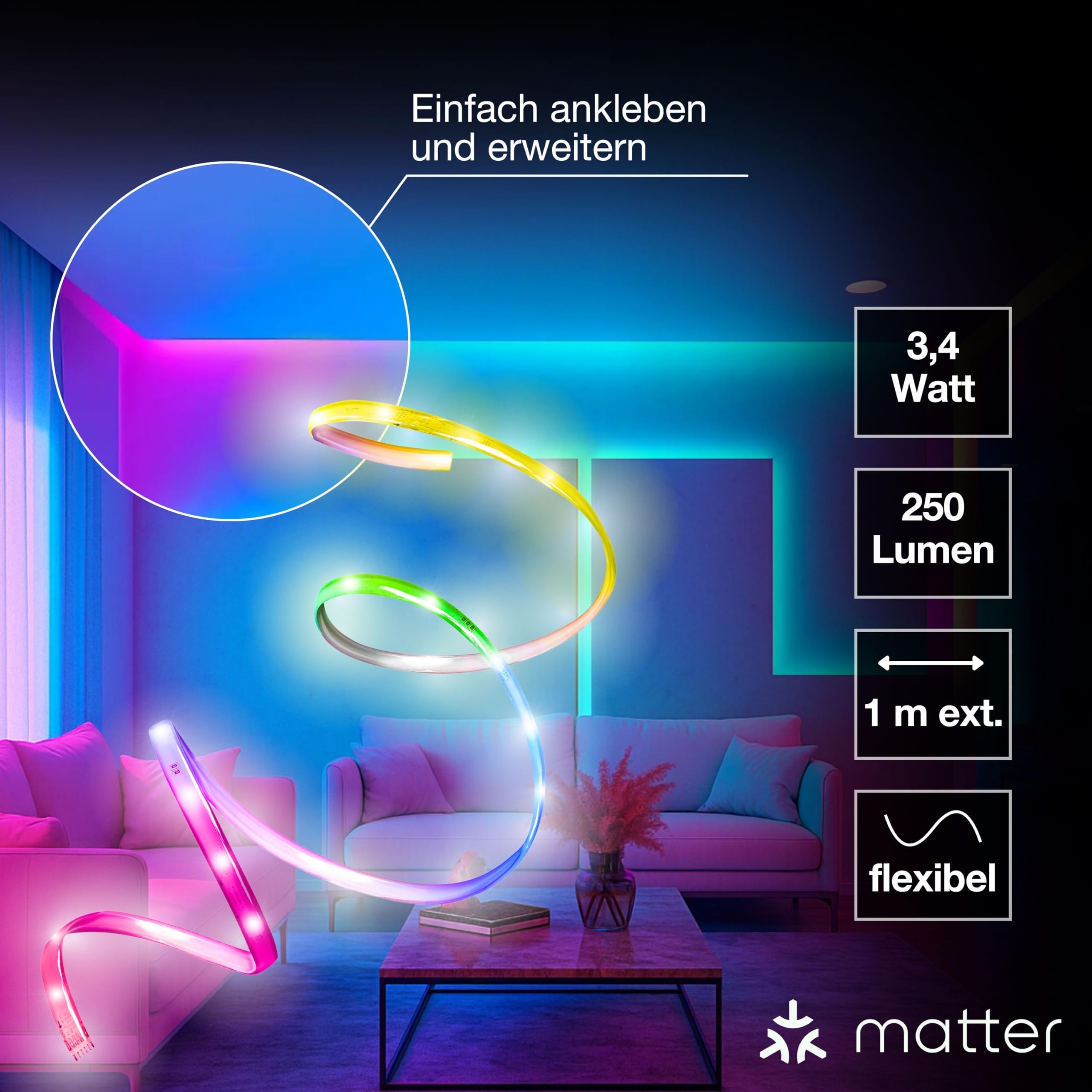 OSRAM SMART+ MATTER FLEX LED-Streifen RGBTW 1m Erweiterung